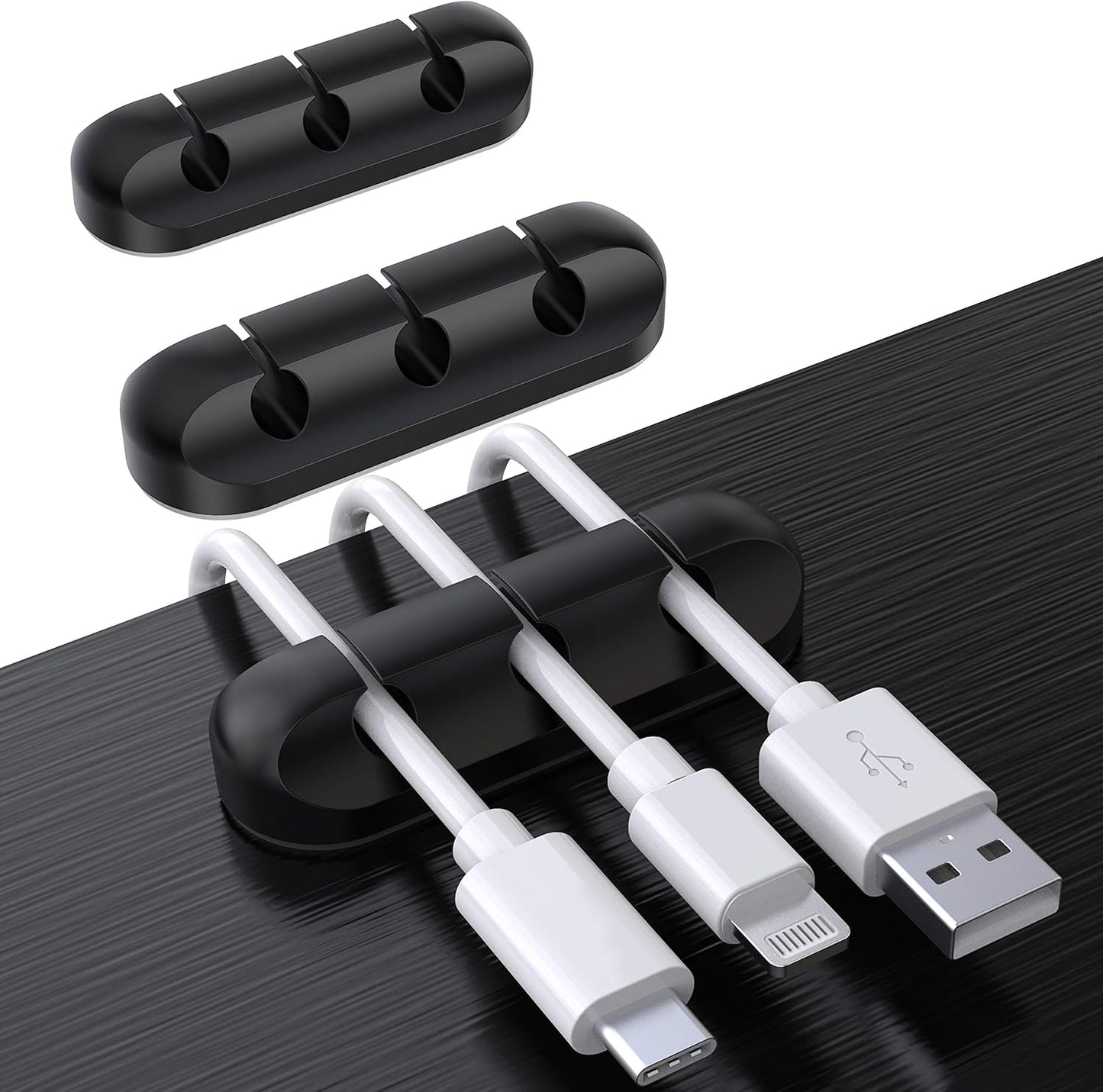SOULWIT Cable Holder Clips, 3-Pack Cable Management Cord Organizer Clips Silicone Self Adhesive for Desktop USB Charging Cable Nightstand Power Cord Mouse Cable Wire PC Office Home