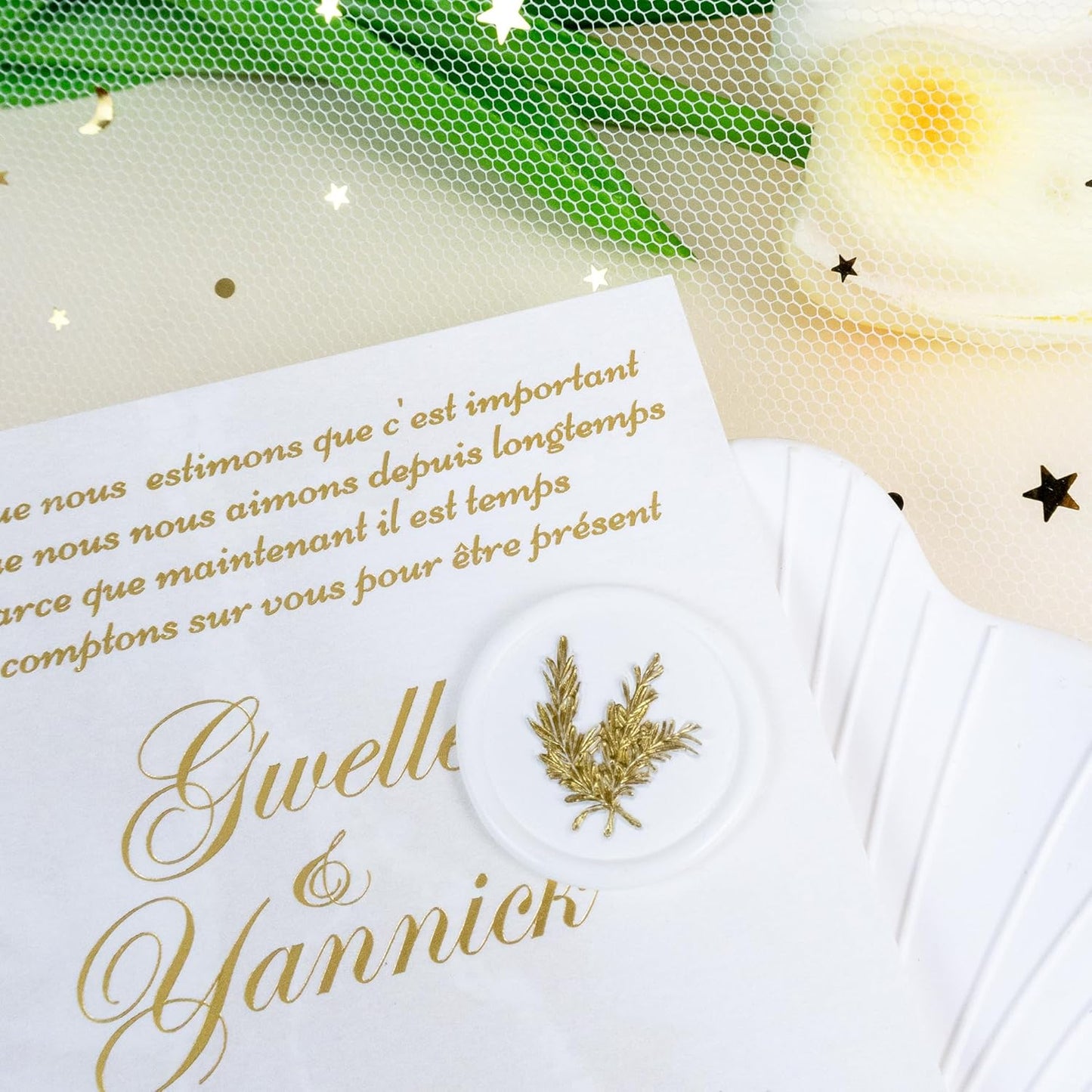 50Pcs Gold & White Wax Seal Stickers - Handmade Self-Adhesive Envelope Seals for Wedding Party Invitations, Gift Wrap, Christmas (Gold Rosemary Style)