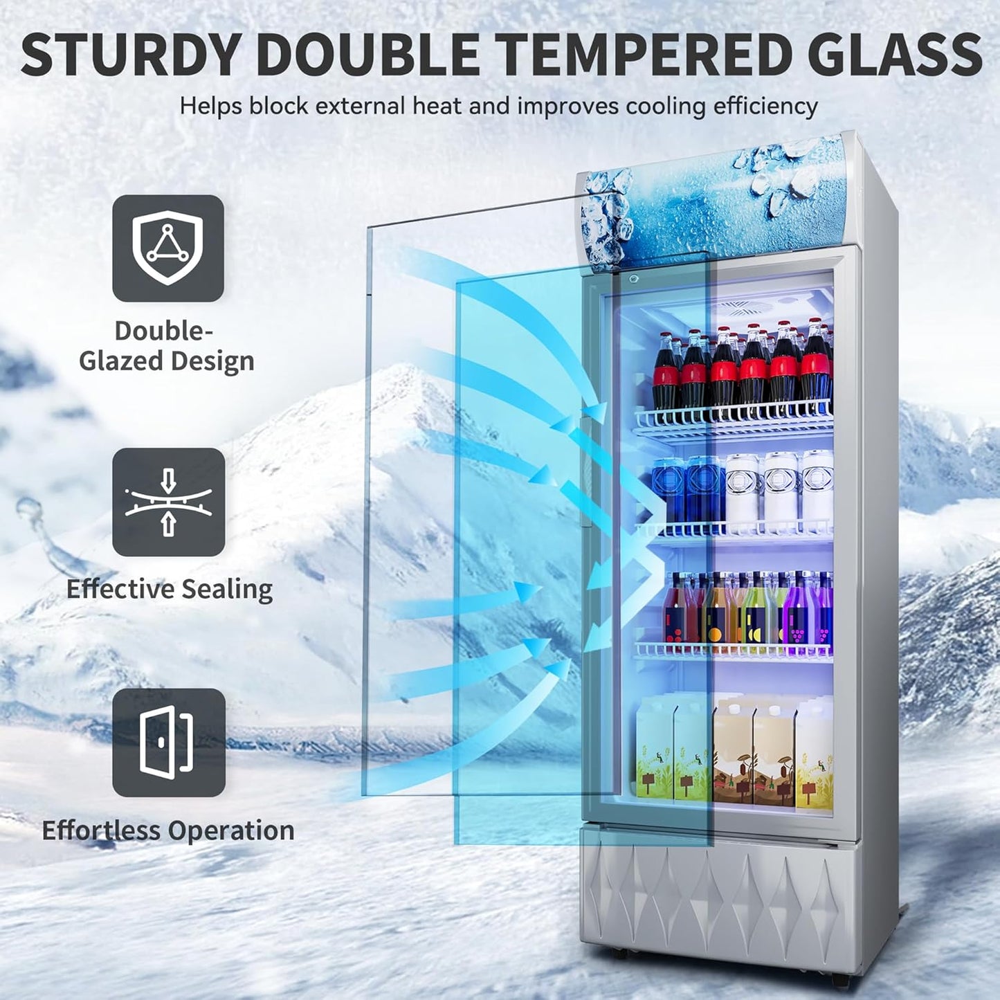 YITAHOME 6.9 CU.FT. Beverage Display Refrigerator with One Glass Door, Commercial Drink Beer Fridge Cooler for Home Office with Customized Light Box 7 Speed Control 3 Ajustable Shelves and Locking