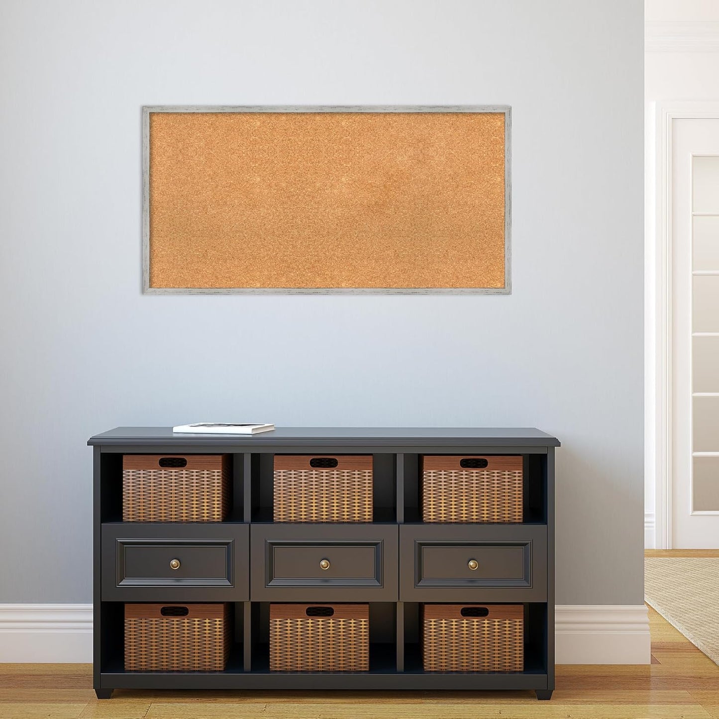 Amanti Art Natural Cork Board for Wall, 21x41 Vision Board with White Frame, Large Corkboard Office Decor for Home Organization, Cottage Corkboard Pinboard to Display Items for Home Organization in
