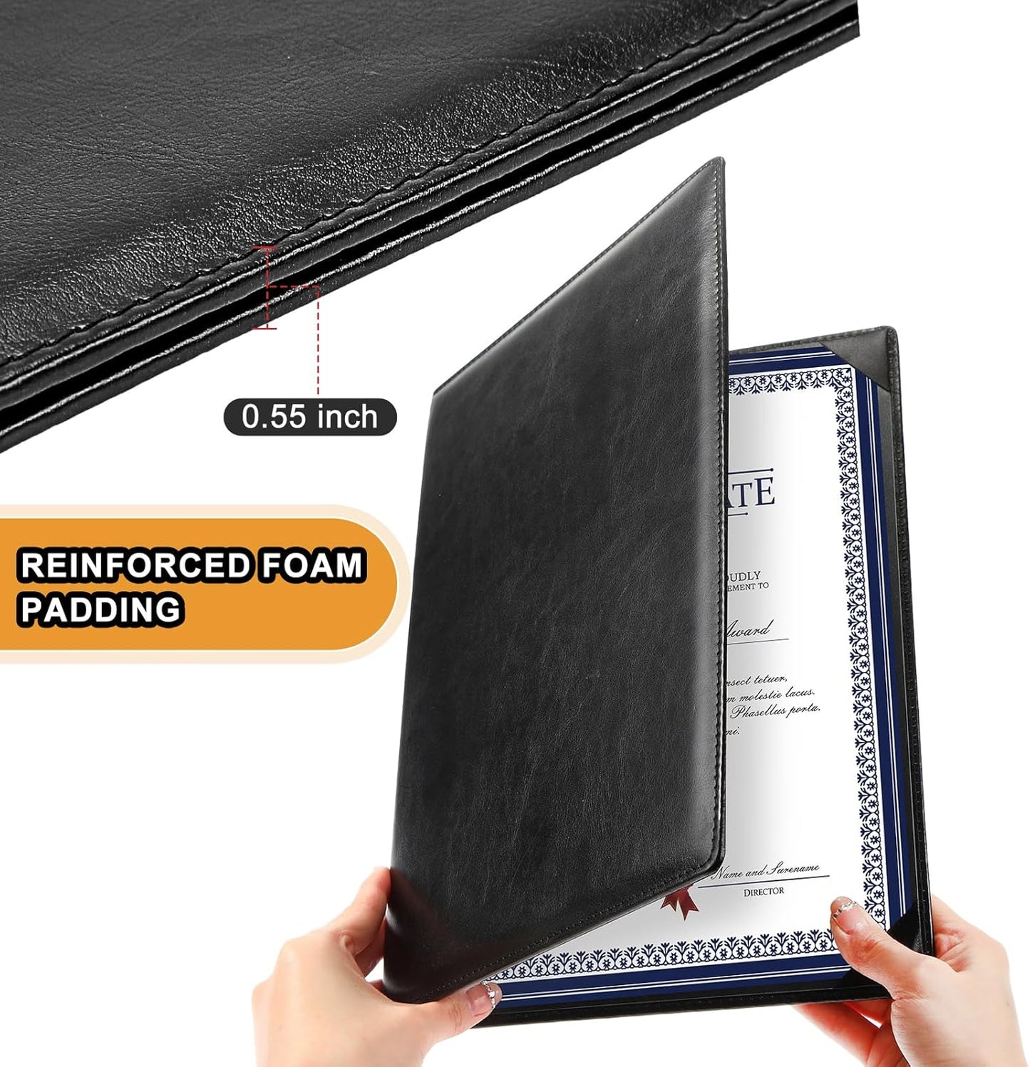 Tenare 6 Pcs Leather Certificate Holder 8.5 x 11 Inch PU Black Red Blue Purple Phd Bachelor Master Diploma Cover Professional Award Folder for Official Graduation Competition Contest Charity (Black)