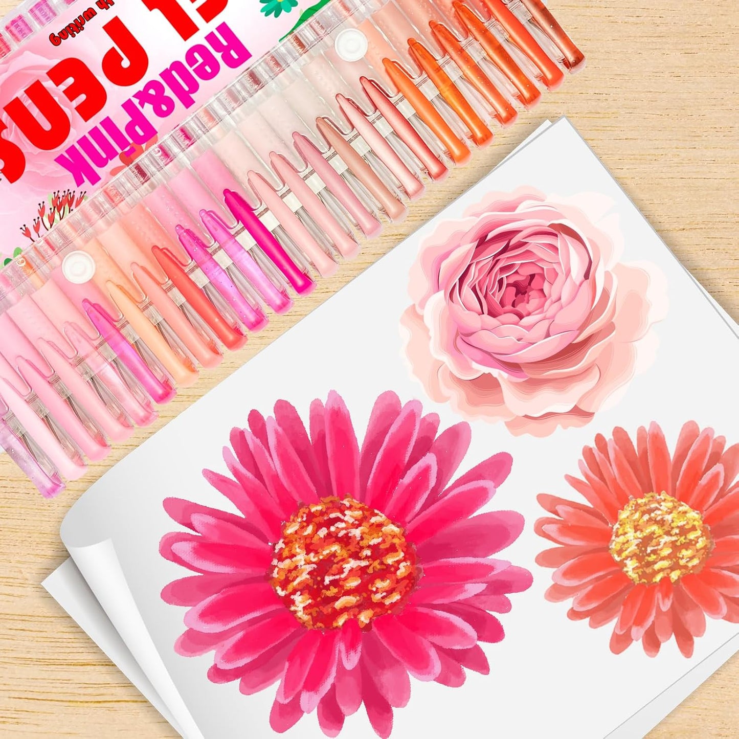 90 Pack Pink Red Tone Gel Pens, 30 Pink Red Gel Pens with 60 Refills,40% More Ink Colored Gel Pens for Adults Coloring Books Drawing Doodling Scrapbook Journaling