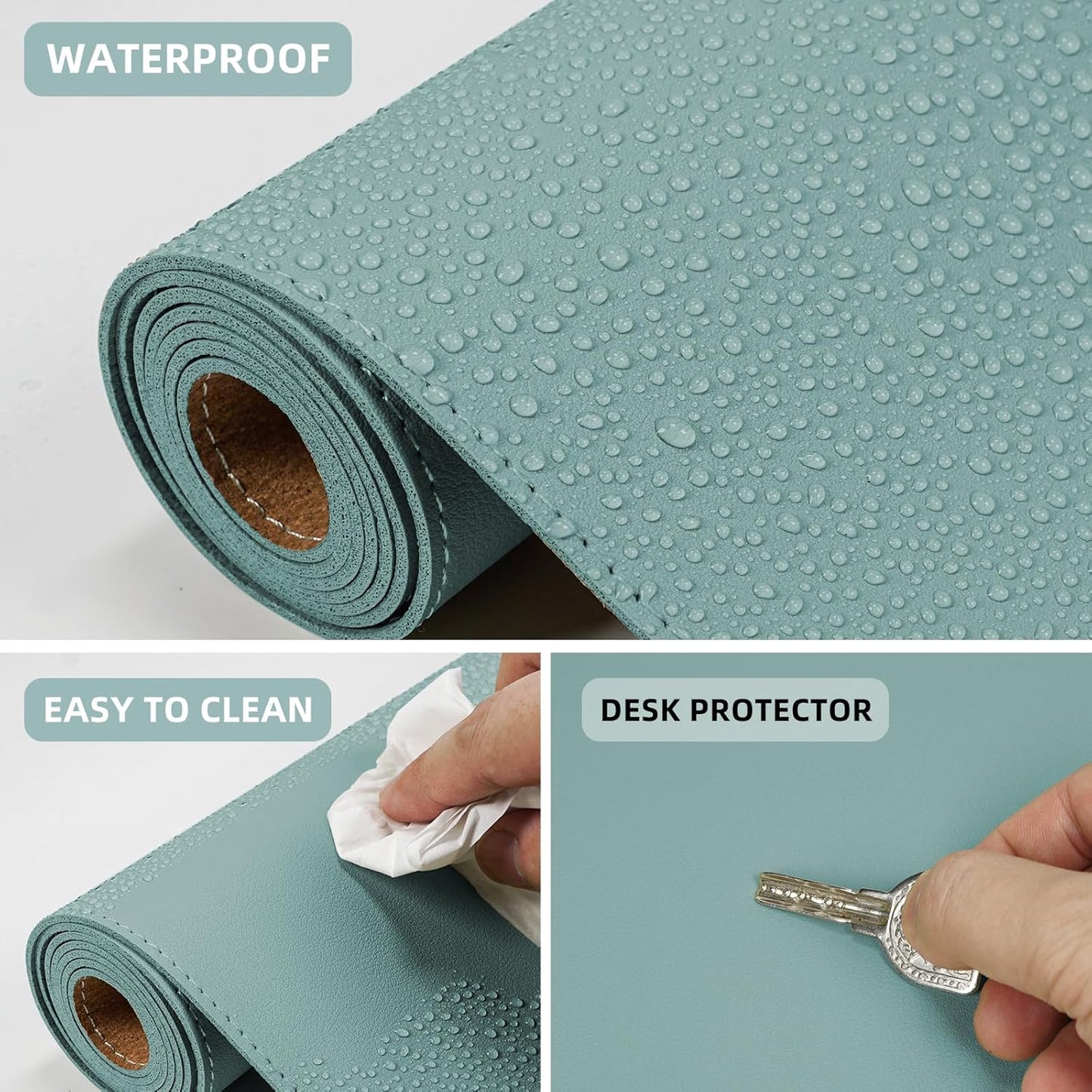 Leather Desk pad Protector, Large Desk mat with Natural Cork & PU Leather,Mouse pad,Non-Slip Office Desk Mat,Waterproof Desk Writing Pad for Office and Home (47in*23.7in, Light Blue)