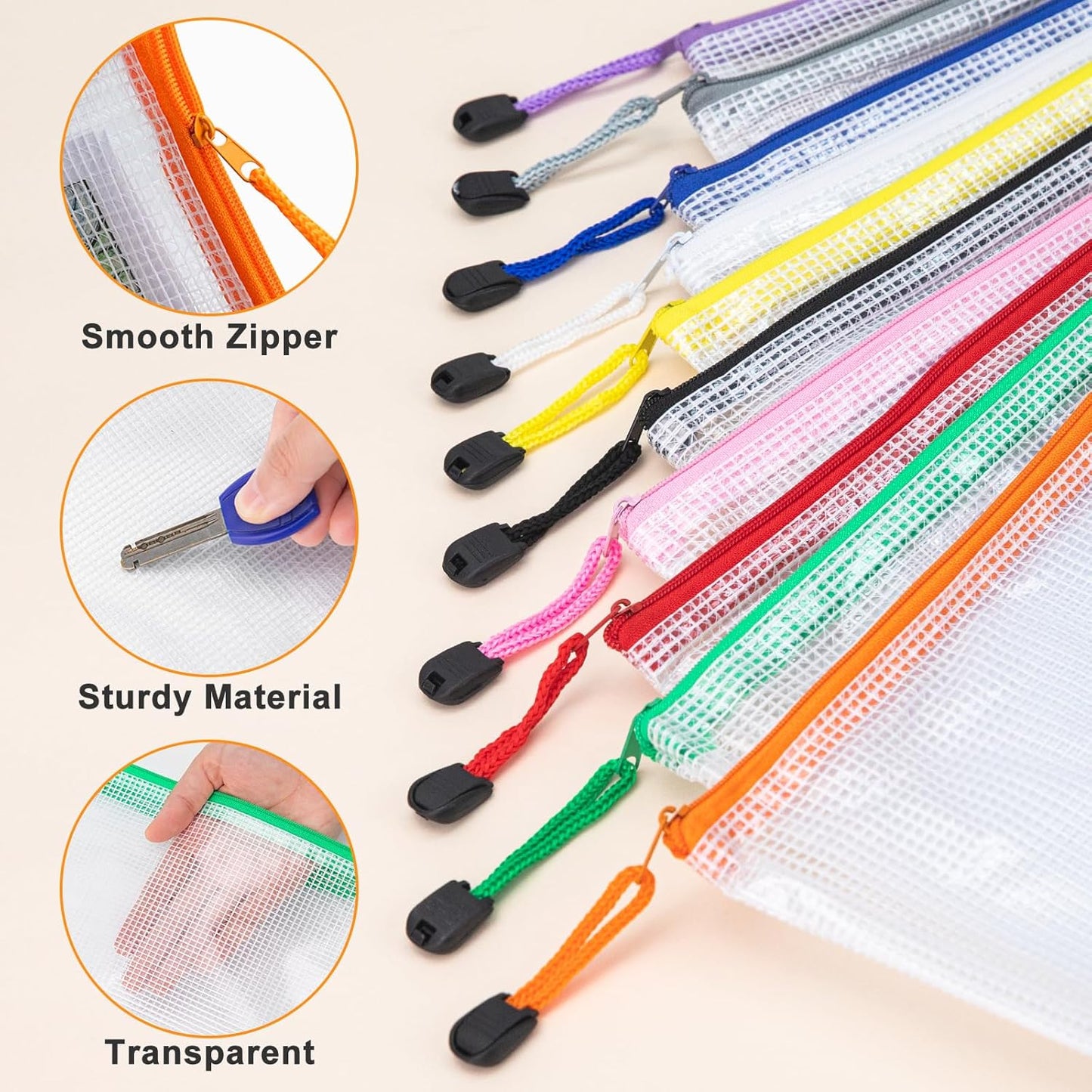 100Pack Mesh Zipper Pouch Bags, Waterproof A4 Letter Size Document Zipper Pouches for Storage, Teacher School, Toys, Puzzle, Office, 10 Colors