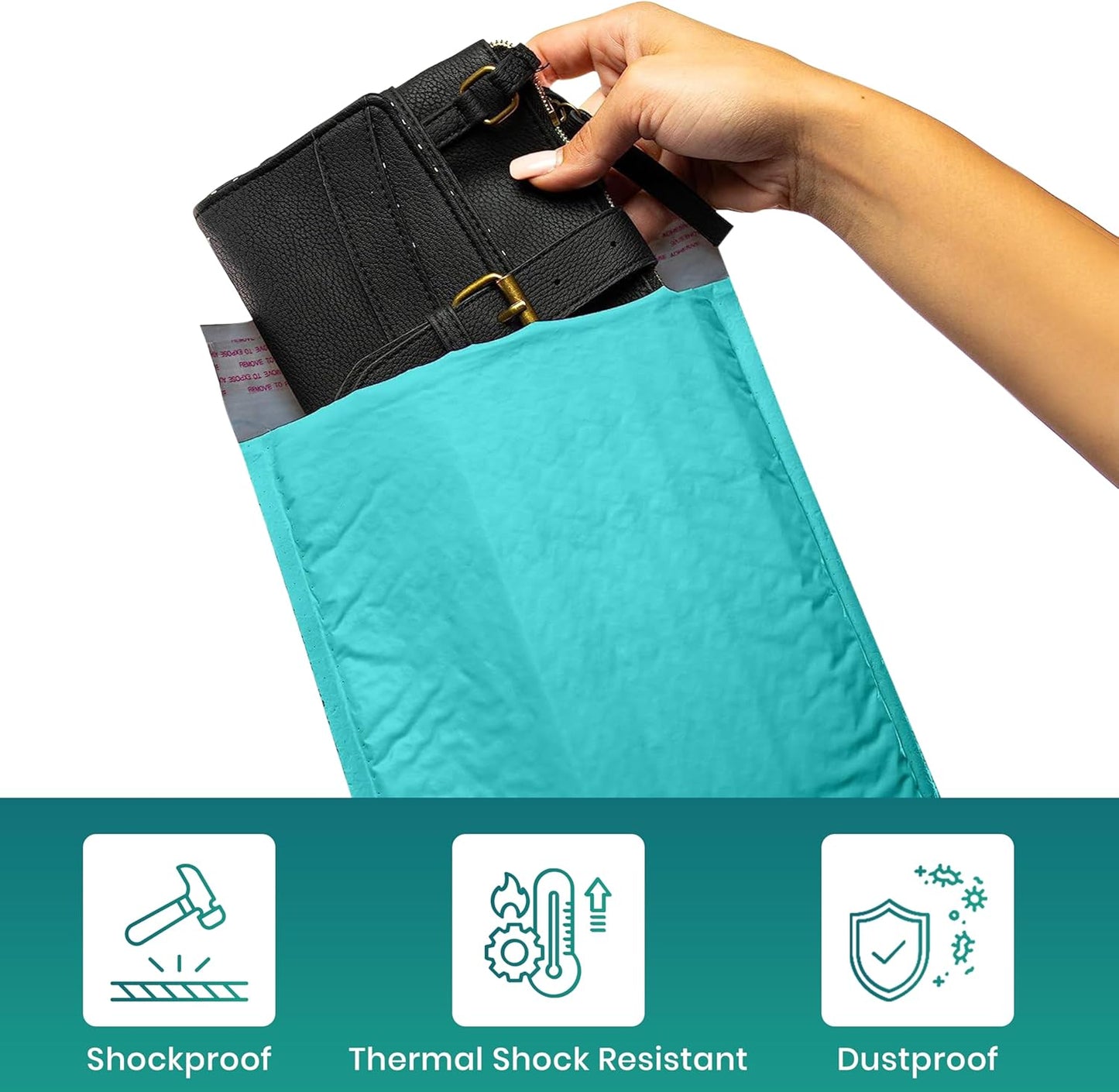 Levex - #000 4" x 8" [5 Pack] Teal Poly Bubble Mailers, Padded Envelope Mailers, Packing Envelope & Mailing Bags for Shipping
