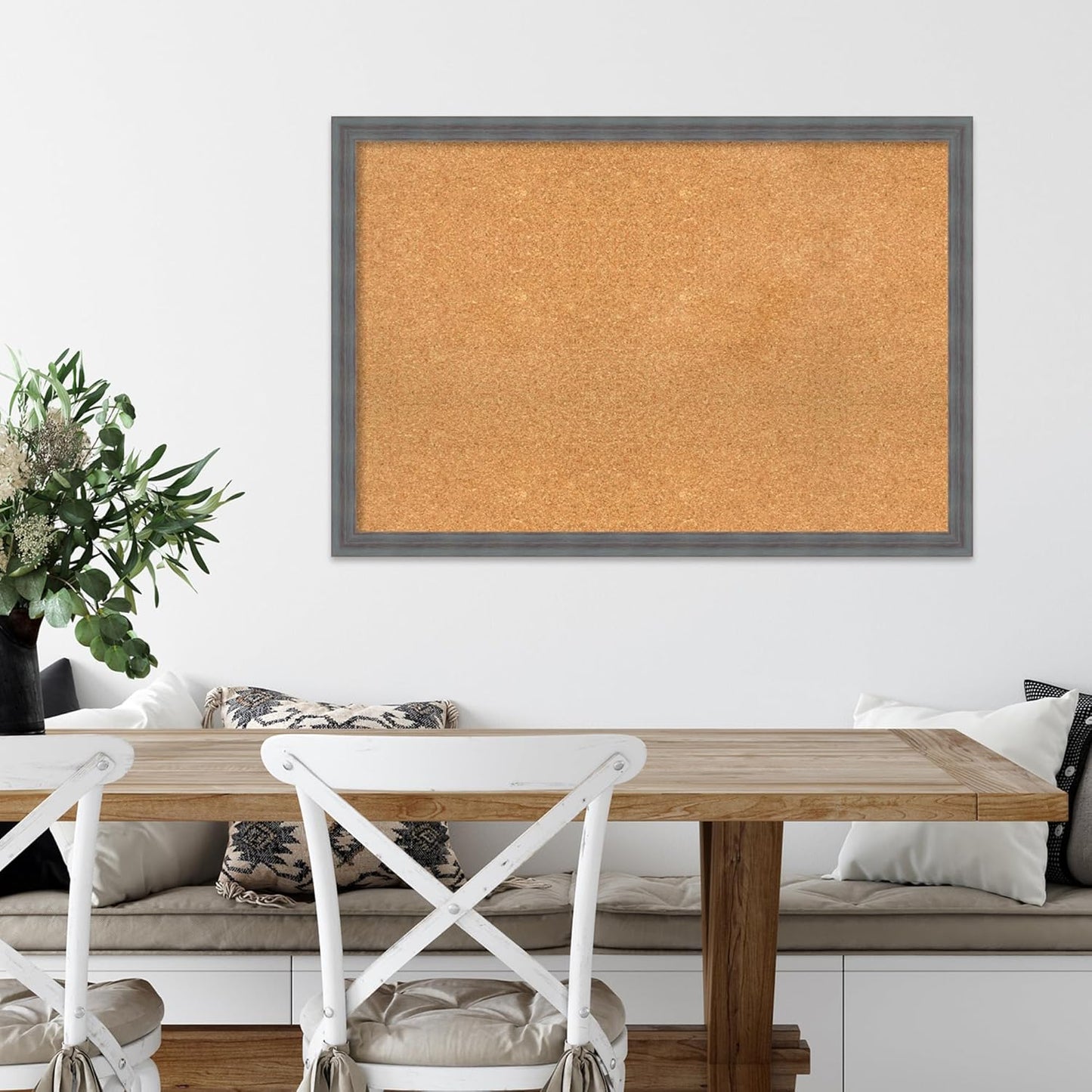 Amanti Art Natural Cork Board for Wall, 26x38 Vision Board with Blue Wood Frame, Large Corkboard Office Decor for Home Organization, Rustic Farmhouse Corkboard Pinboard to display items for home