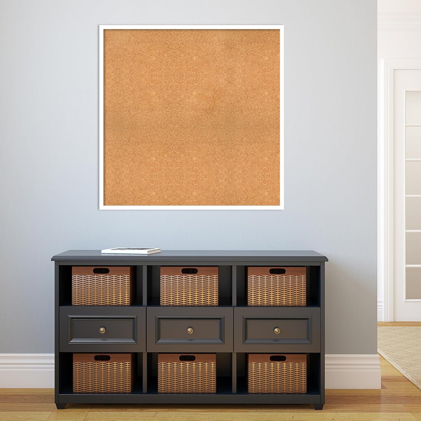Amanti Art Natural Cork Board for Wall, 35x35 Vision Board with White Frame, Oversize Corkboard Office Decor for Home Organization, Modern Corkboard Pinboard to Display Items for Home Organization in