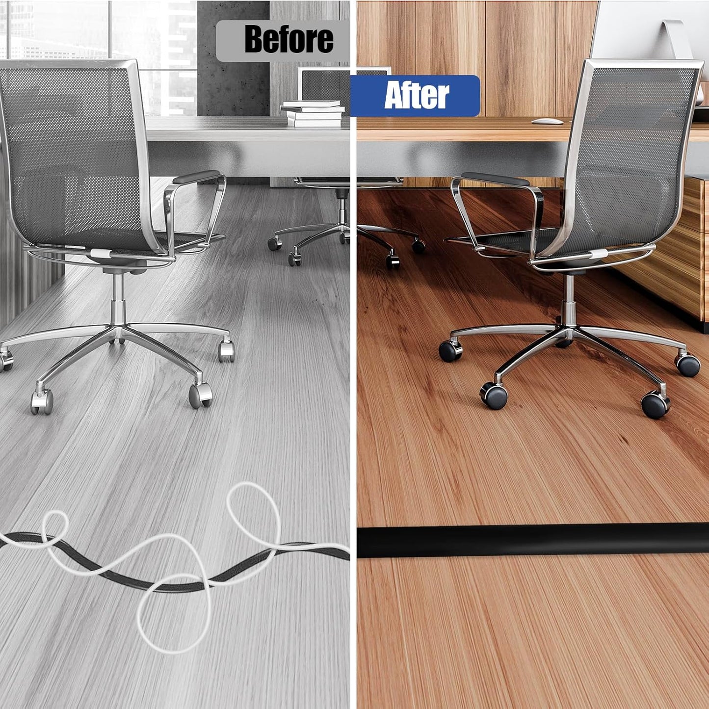 Floor Cord Cover Self Adhesive Cord Hider,3.3FT Cable Management, Extension Strip Protector for Wires, Prevent Cable Trips for Offices, Gyms, Exhibitions Cavity:0.51"(W) x 0.3"(H) Black