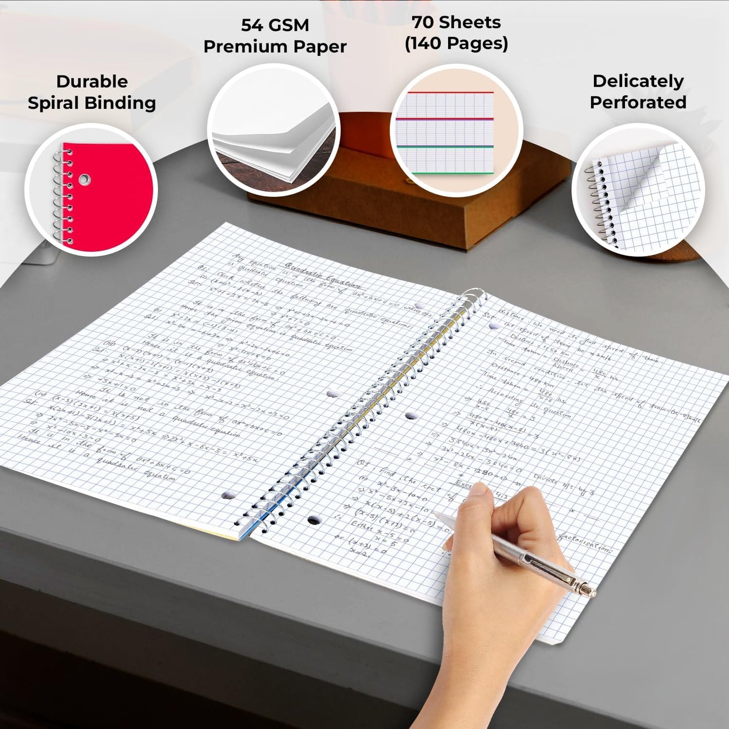2000 Packs (Pallet) 1 Subject Notebooks, Spiral Notebook Bulk, Quad Ruled, Pallet of Notebooks, 70 Sheets (140 pages), 8 x 10-1/2", Bulk Spiral Notebooks for School & Office, 4-7 Days Transit