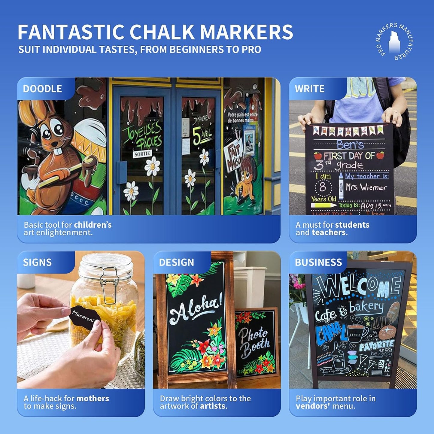 SILENART Blue Chalk Markers Jumbo Tip - 15mm Thick Tip Car Marker - Wide Window Chalk Pen for Chalkboard, Window, Glass, Mirror, Blackboard