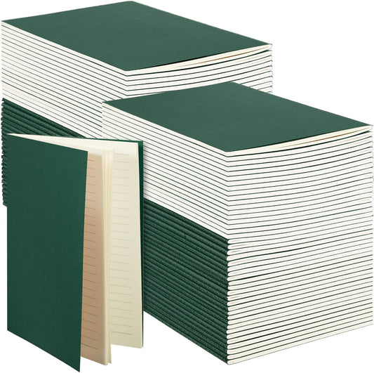 Sepamoon 150 Pack Kraft Notebook Journals 5.82 Inch x 4.13 Inch A6 Softcover Notebooks Bulk for Kids Student Writing Sketch Travel Journal Office Notepad with 48 Pages 24 Sheets, Lined(Green)