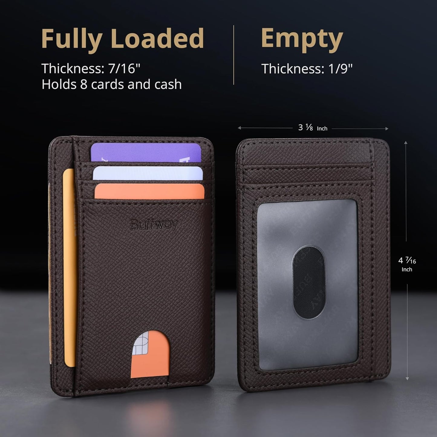 Buffway Slim Minimalist Front Pocket RFID Blocking Leather Wallets for Men and Women - Galaxy Coffee