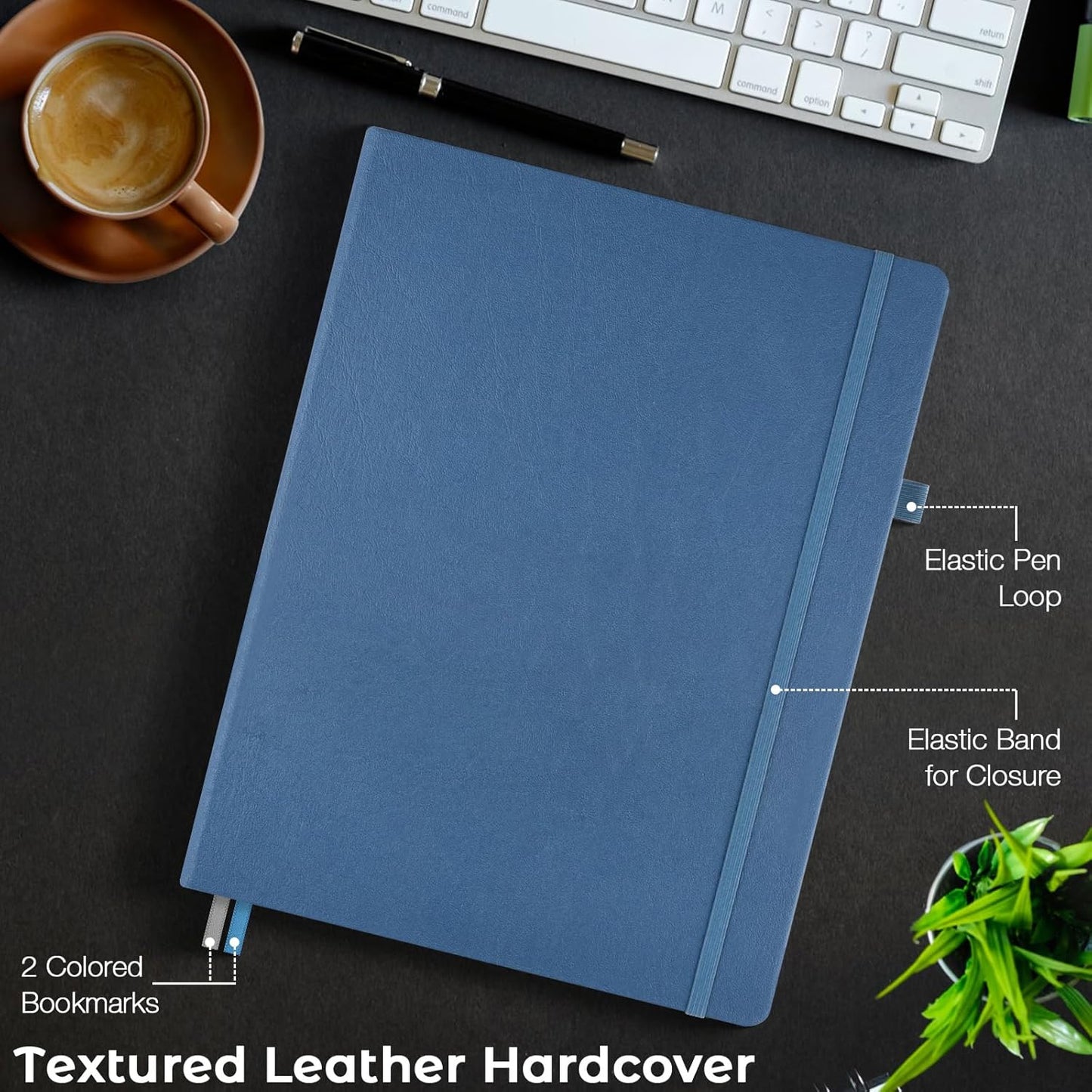 Dotted Journal, Hardcover Notebook 8.5 x 11, Dot Grid Notebook Journal for Women, Men, Large Leather Journals for Writing, Bullet, No Bleed Thick Paper, A4 Notebooks for Work, School, Notes, Blue