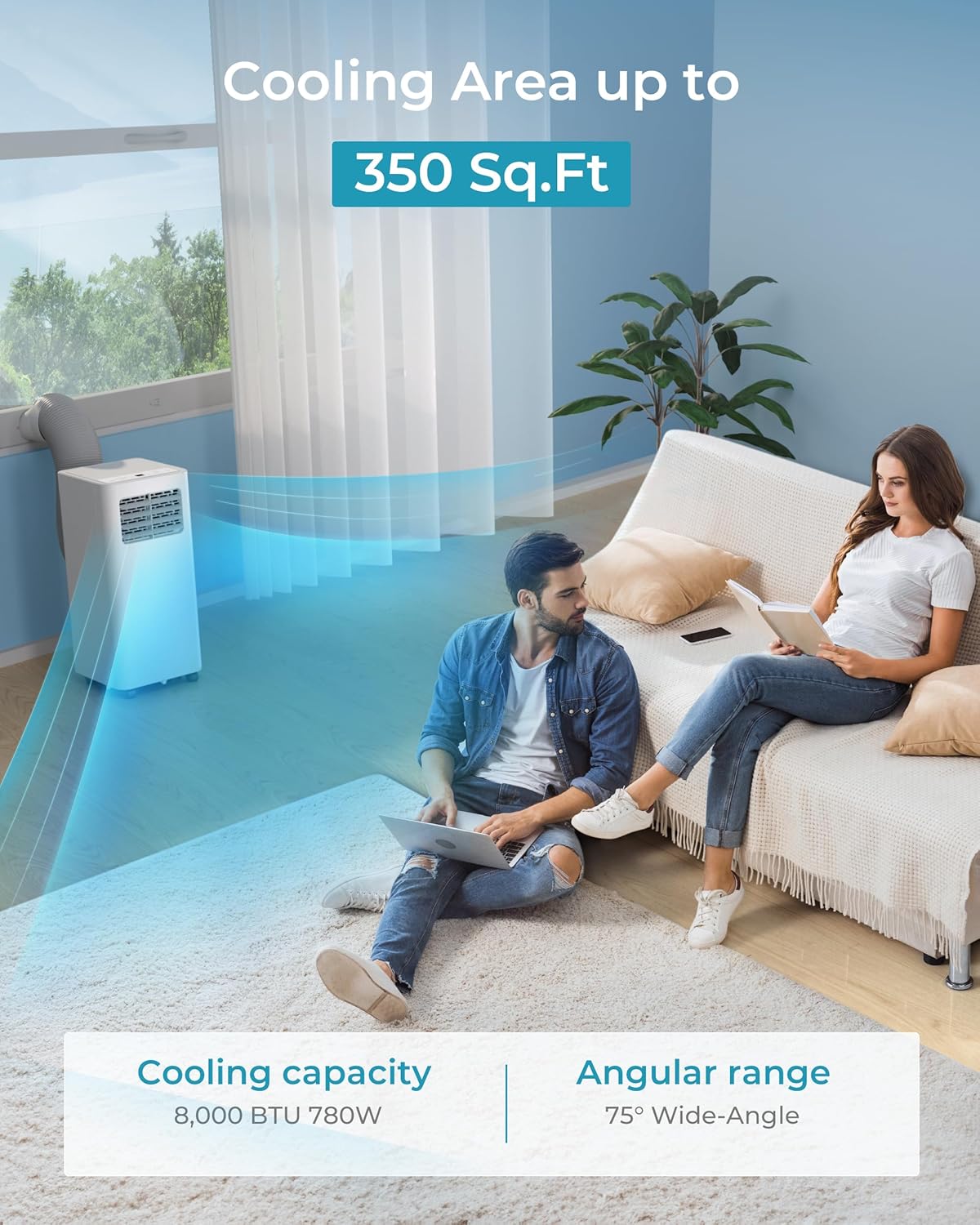 EUHOMY Portable Air Conditioners 8,000 Btu, 3 in 1 Portable Cooling AC with Dehumidifier, Fan, Sleep Modes, AC Unit with Remote Control & 24H Timer for Bedroom, Rooms, Apartments up to 350 Sq.Ft.