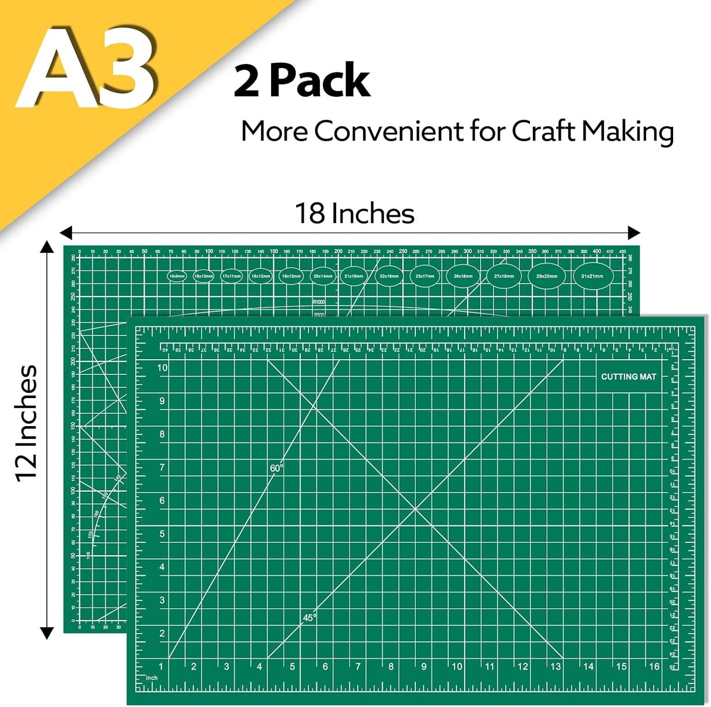 2 Packs Self Healing Cutting Mat 12" x 18" Rotary Cutting Sewing Mat A3, 5-Ply Cutting Board for Crafting, Sewing, Scrapbooking, Quilting and Precision Cutting