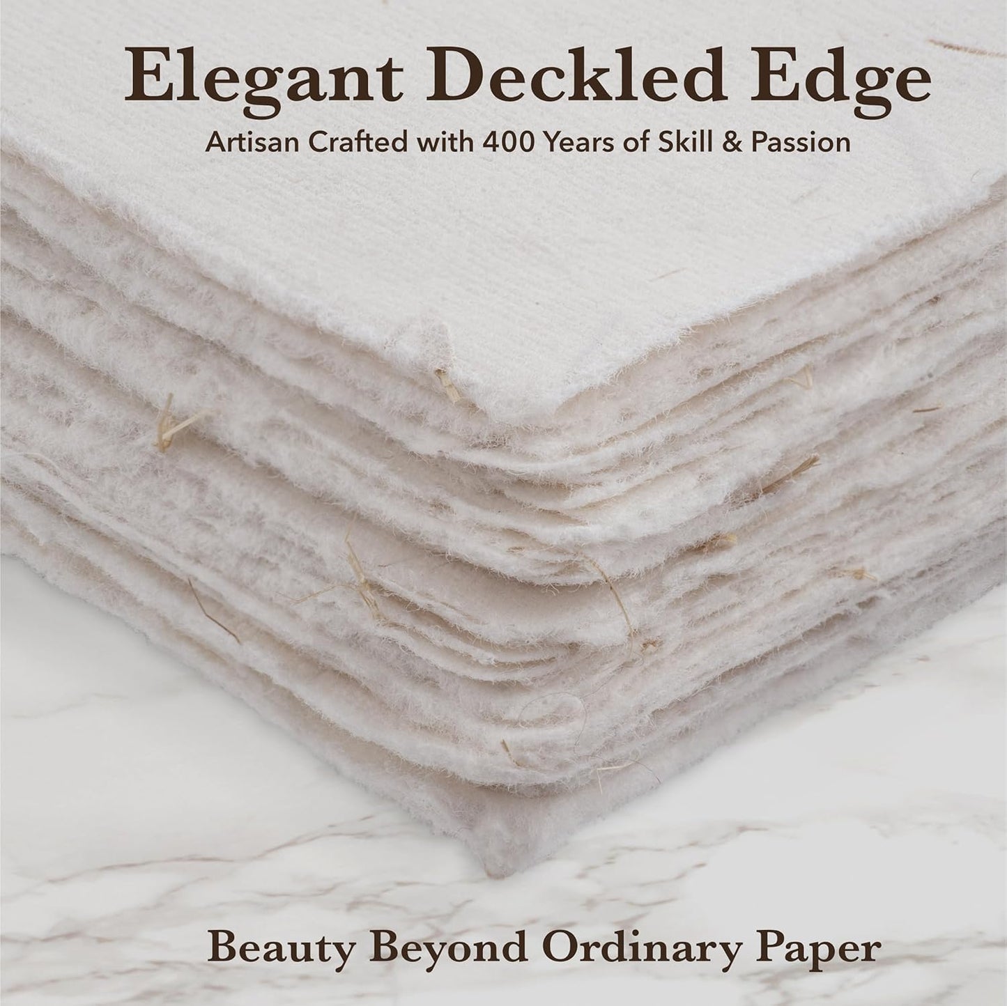 Wanderings Handmade Cream Deckle Edge Blank Paper with Straw - 4x6 - Pack of 50 - Watercolour/Mixed Media Paper - Save The Date Invitations Greeting Cards Notes DIY Arts Crafts - Thick 150 GSM