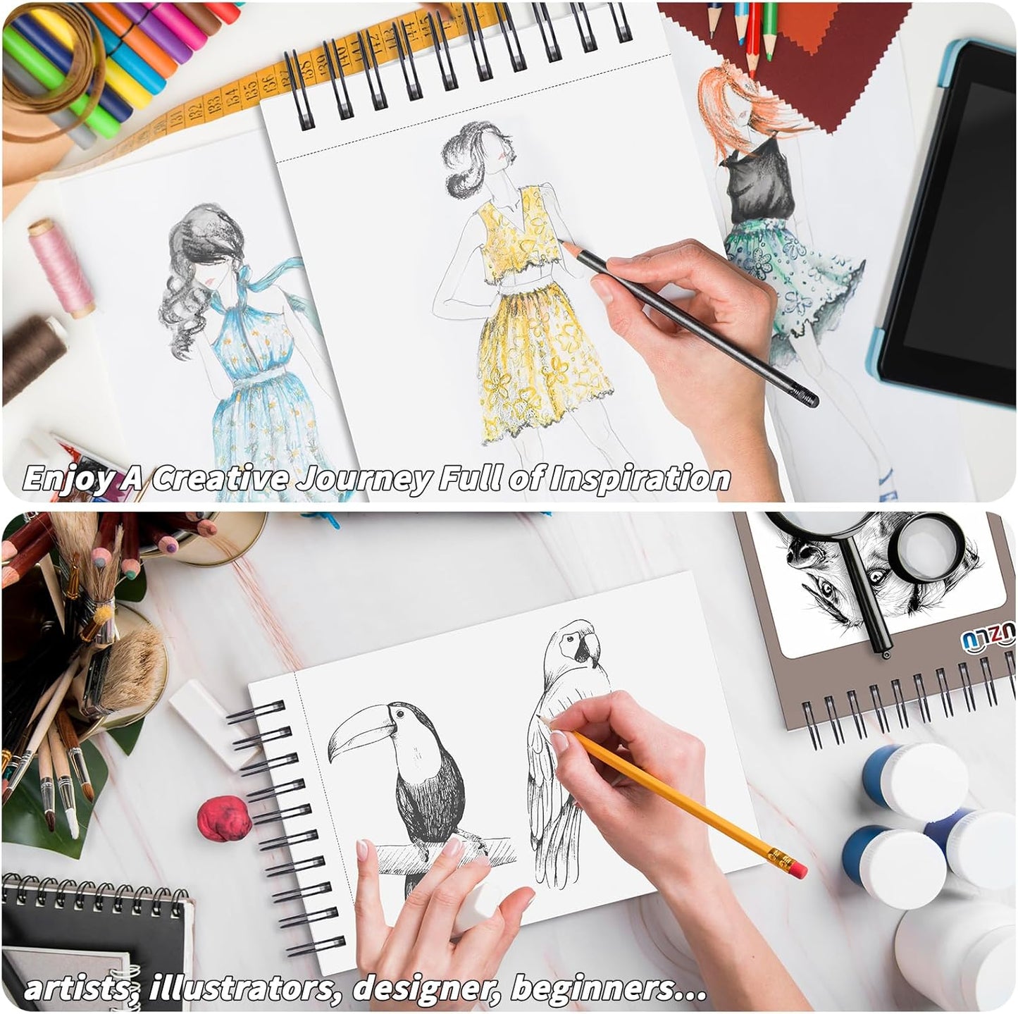 6 Pcs Sketch Book Bulk 5.5 x 8.5 In,600 Sheets Total Drawing Paper Pad Top Spiral Bound Sketch Pad Mixed Media Sketchbook 68lb/100gsm Thick Paper Acid Free Art Supplies for Kid Adult Painting Beginner Artist
