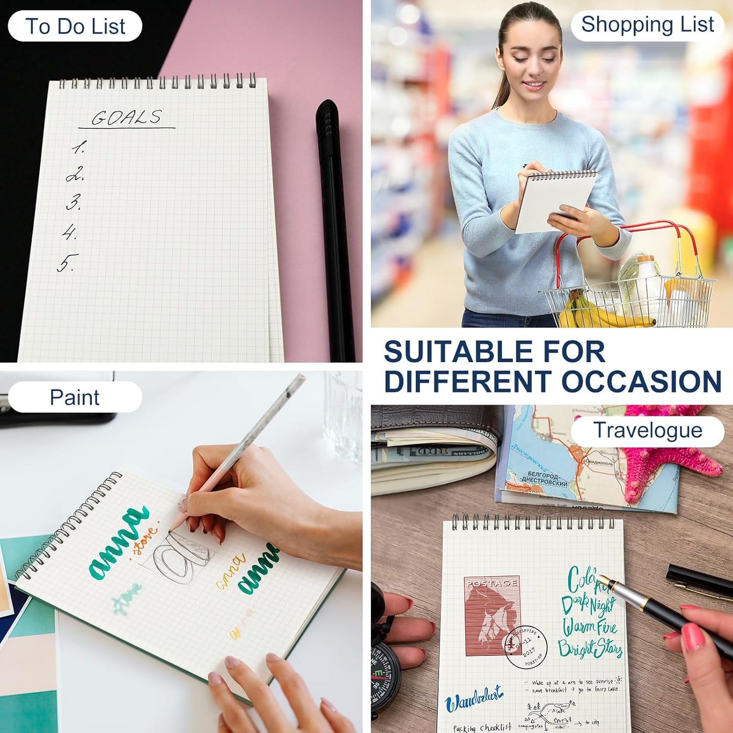 6 Pack Graph Paper Spiral Notepad A5 Top Wirebound Notepad Grid Notebook Steno Pads Memo Notebook Grid Paper 140 Pages for Writing Sketching Drawing Office Supplies (Dark Color)