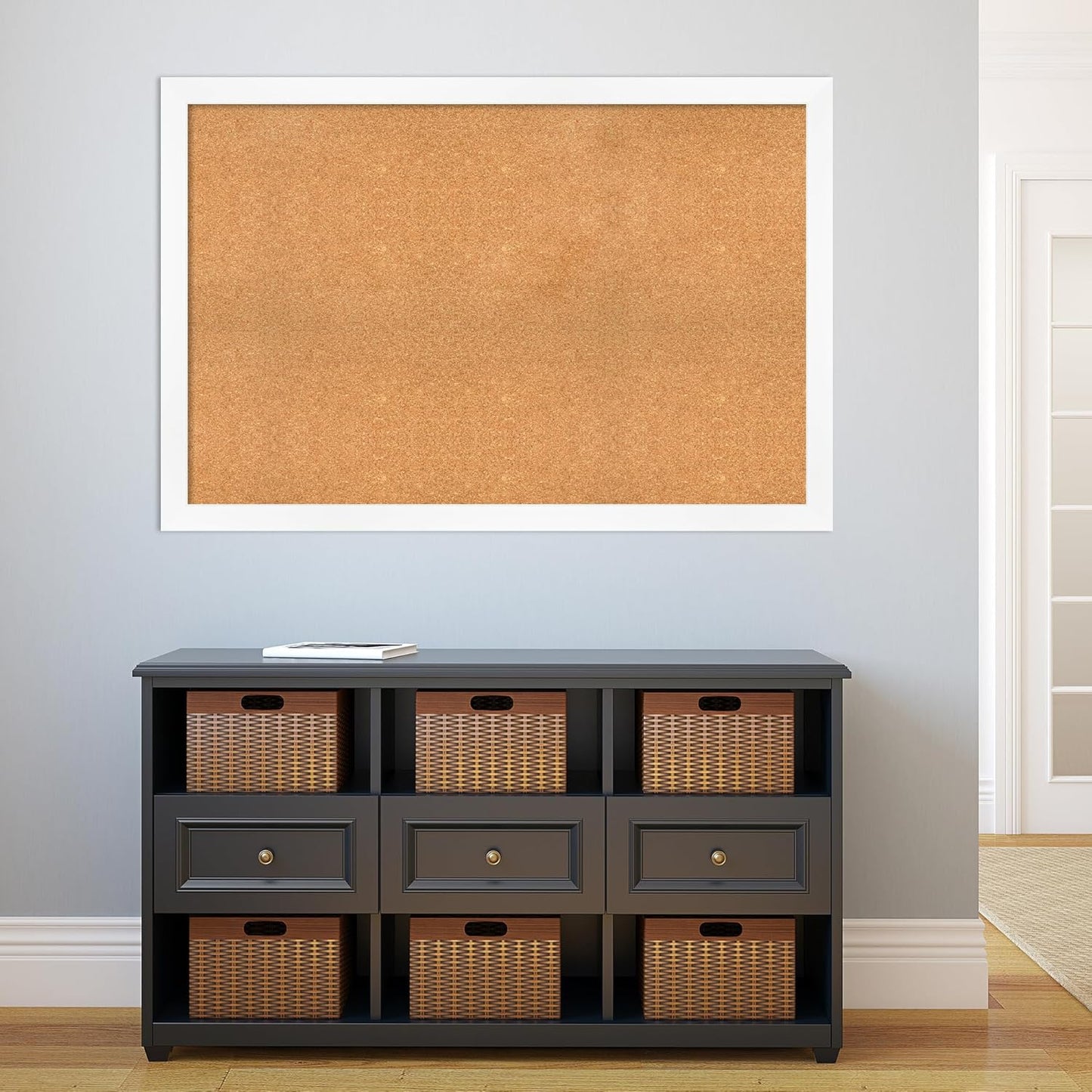 Amanti Art Natural Cork Board for Wall, 33x49 Vision Board with White Frame, Oversize Corkboard Office Decor for Home Organization, Modern Corkboard Pinboard to Display Items for Home Organization in