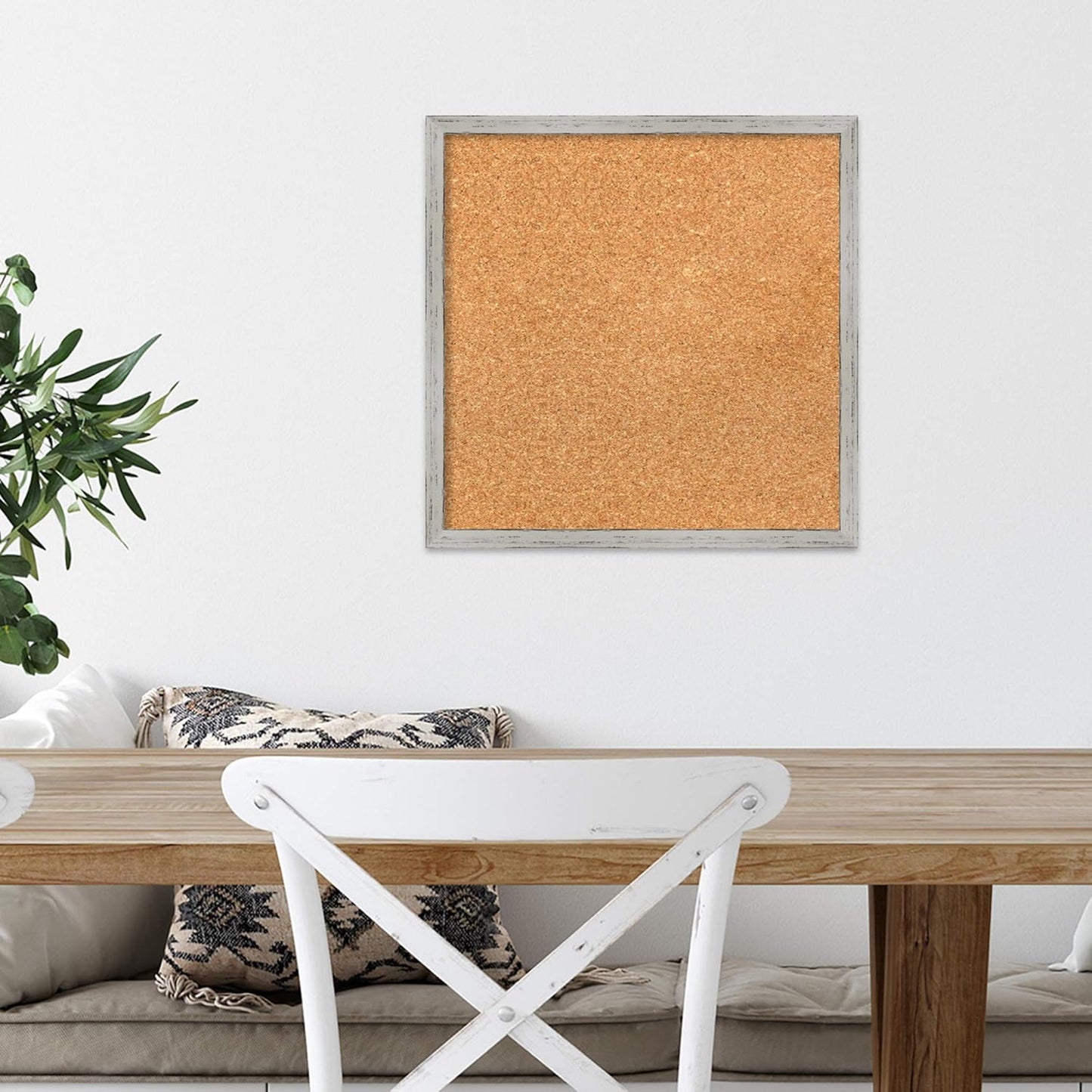 Amanti Art Natural Cork Board for Wall, 17x17 Vision Board with White Frame, Small Corkboard Office Decor for Home Organization, Cottage Corkboard Pinboard to Display Items for Home Organization in