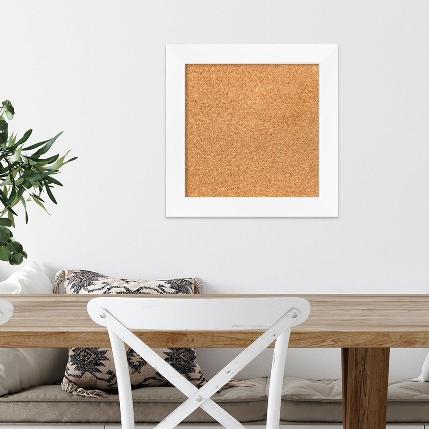 Amanti Art Natural Cork Board for Wall, 17x17 Vision Board with White Frame, Small Corkboard Office Decor for Home Organization, Modern Corkboard Pinboard to Display Items for Home Organization in