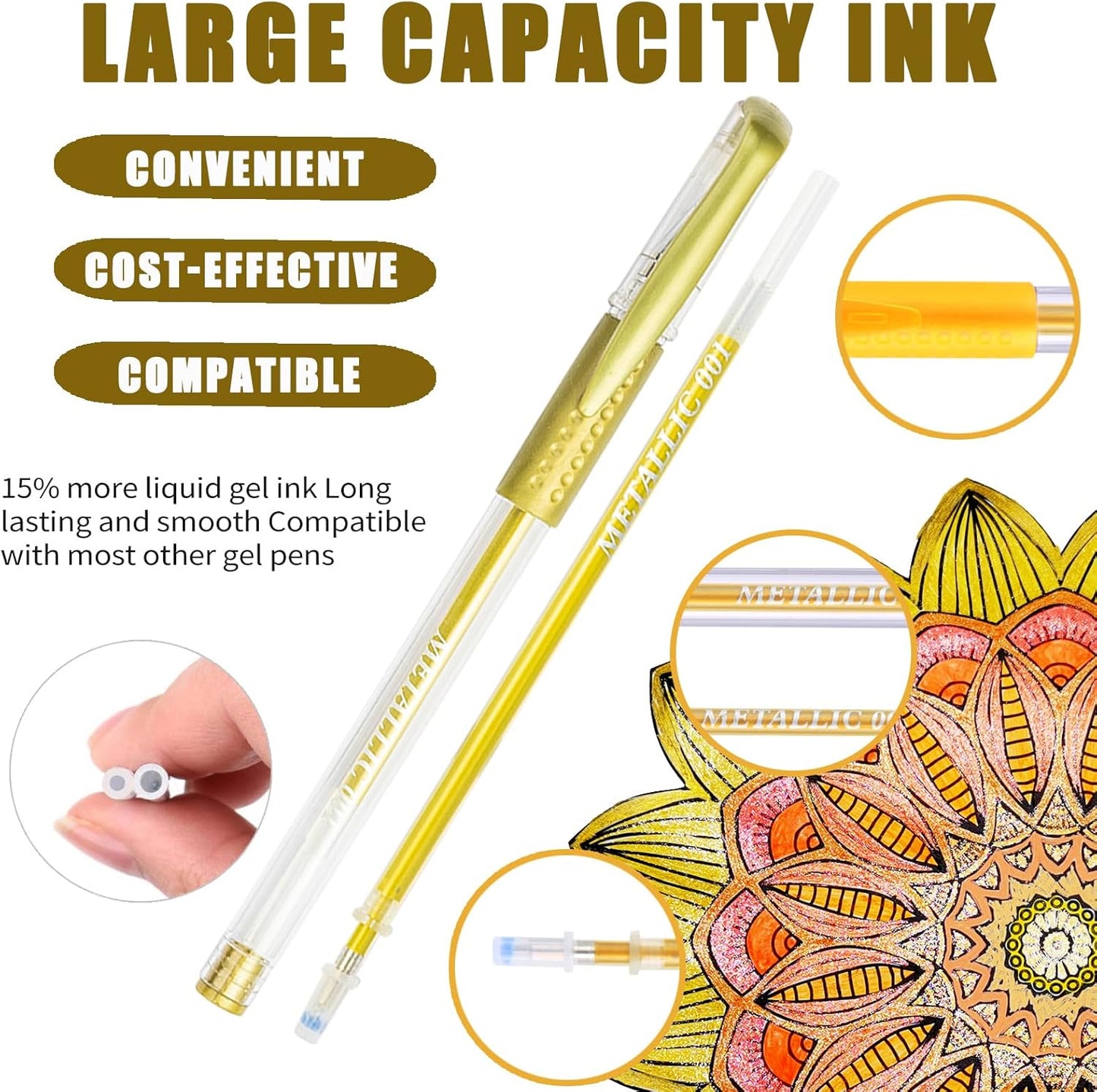 90 Pack Yellow Orange Tone Gel Pens, 30 Yellow Orange Gel Pens with 60 Refills,40% More Ink Colored Gel Pens for Adults Coloring Books Drawing Doodling Scrapbook Journaling