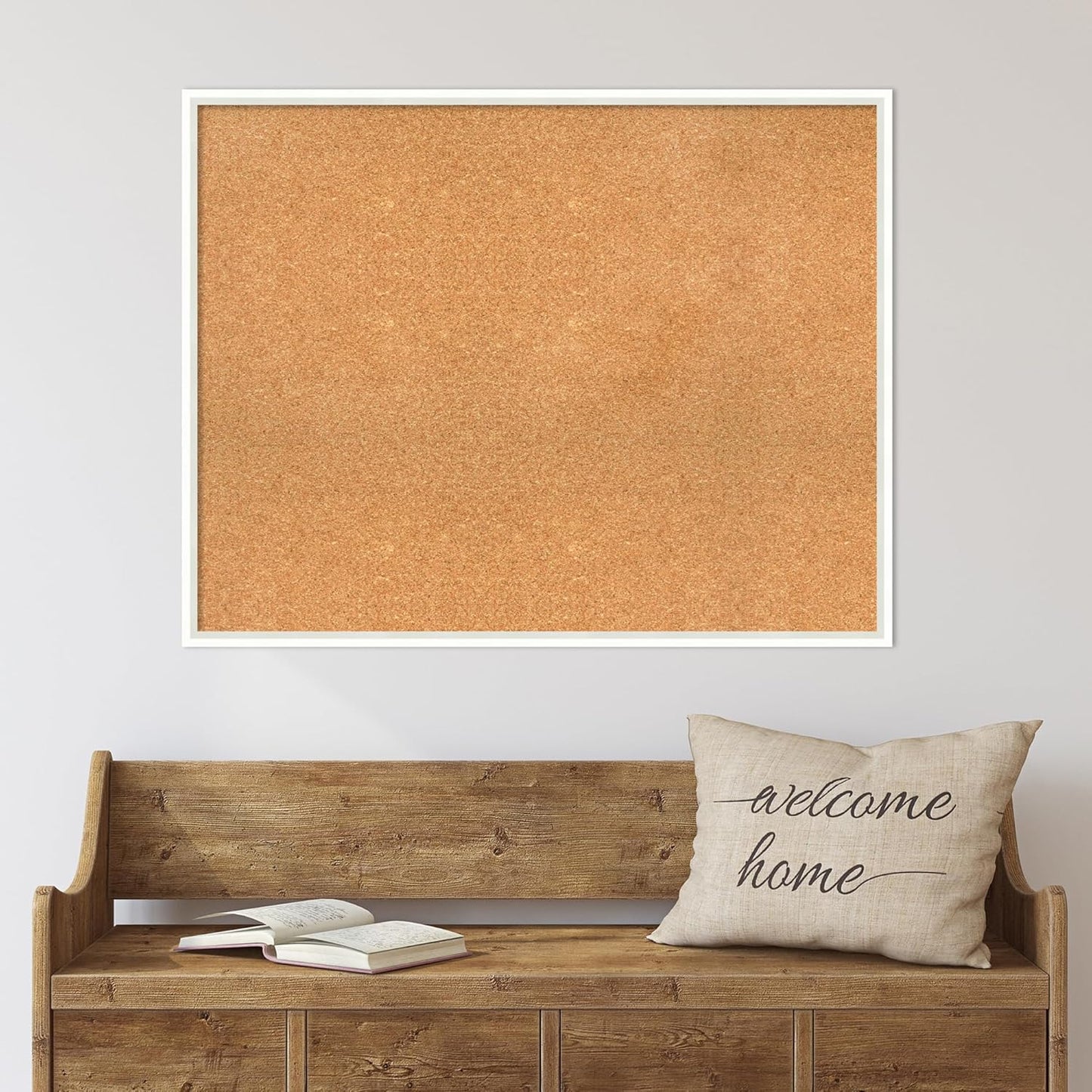 Amanti Art Natural Cork Board for Wall, 29x37 Vision Board with White Frame, Large Corkboard Office Decor for Home Organization, Modern Corkboard Pinboard to Display Items for Home Organization in