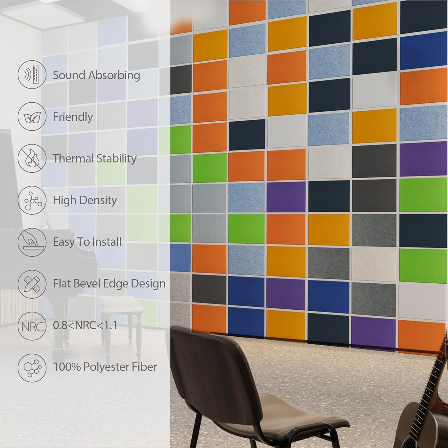 12 Pack Acoustic Panels Self Adhesive Sound Proof Foam, High Density Sound Acoustic Panel, 16X12X0.4 Inch 4:3 Rectangle Panels in Home, Office, Reccording Room, Studio,and more(Black)
