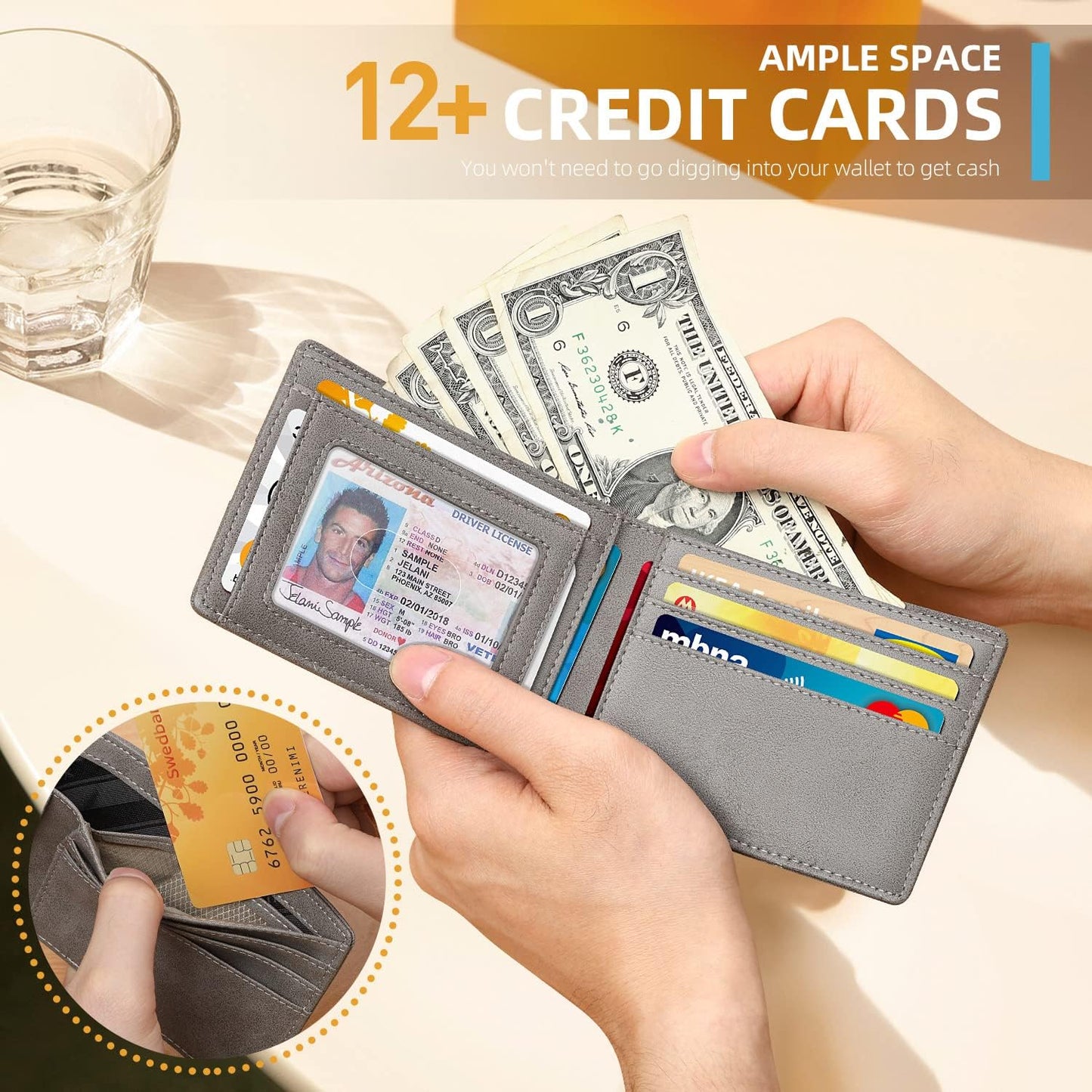 RUNBOX Novelty Wallet for Men Slim 11 Credit Card Holder Slots Leather RFID Blocking Small Thin Men's Wallet Bifold Minimalist Front Pocket Large Capacity Gift Box
