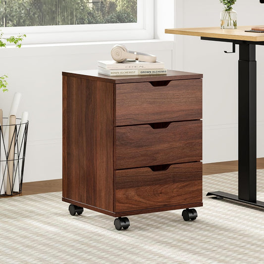 Farini 3-Drawer Under Desk Wooden File Storage Cabinet with Lockable Caster for Home Office,Brown,Required Assembly
