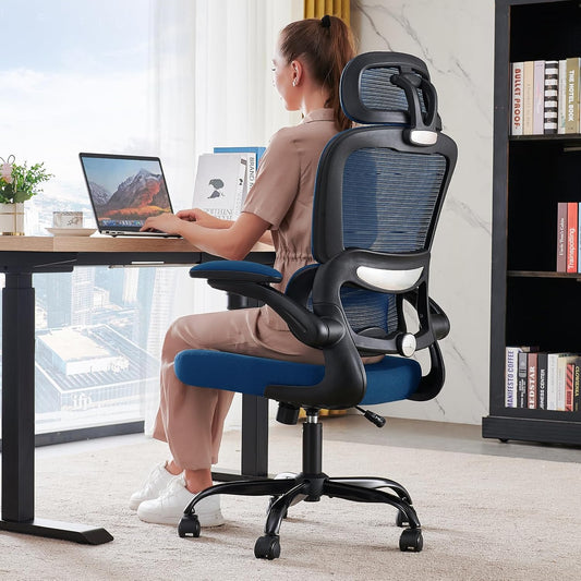 TRALT Office Chair Ergonomic Desk Chair, 330 LBS Home Mesh Office Desk Chairs with Wheels, Comfortable Gaming Chair, High Back Office Chair for Long Hours (Blue)