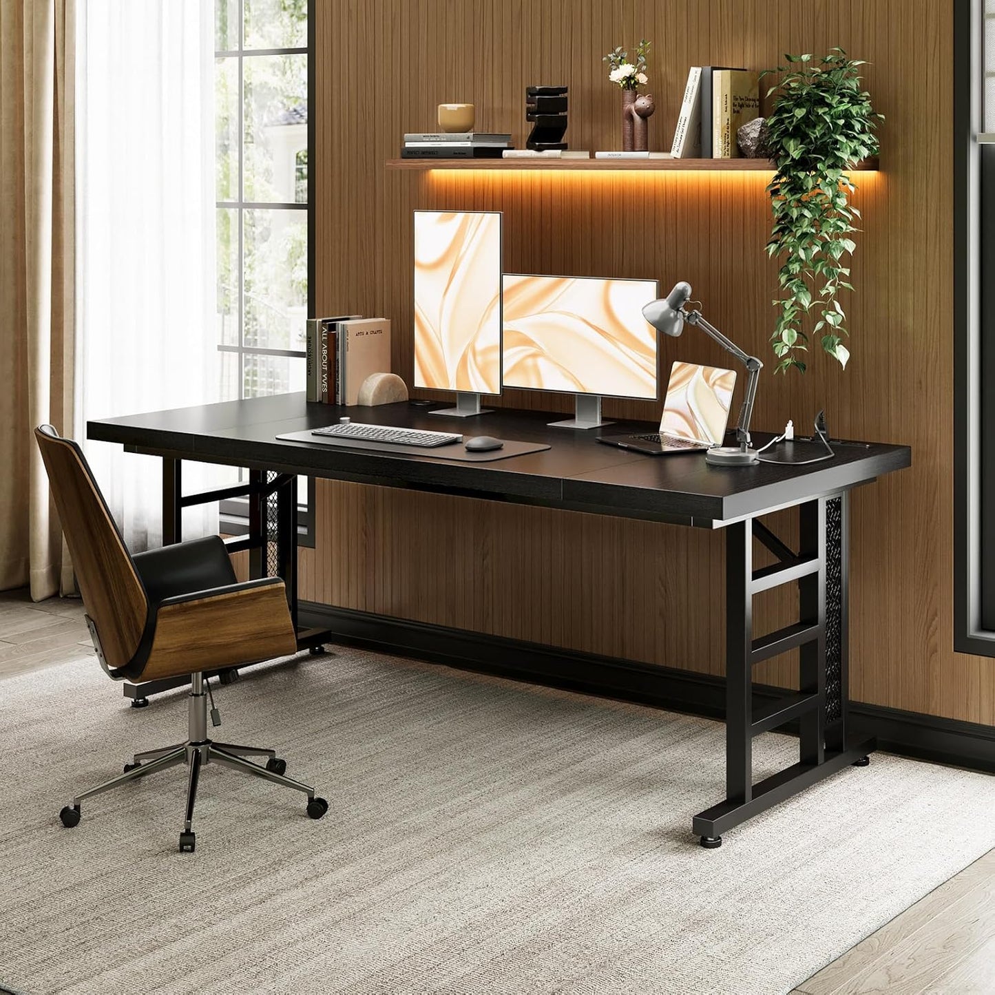 Coleshome 71 Inch Executive Desk with USB Ports, Computer Office Desk, Large Mordern Writing Table, Workstation Business Furniture for Home Office, Black