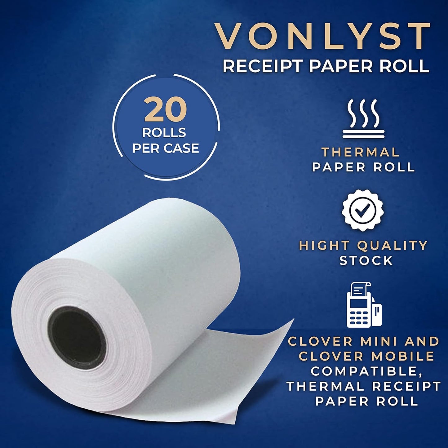 Receipt Paper for Clover Mini and Clover Mobile Thermal Printer 2 1/4 x 80 (20 rolls)