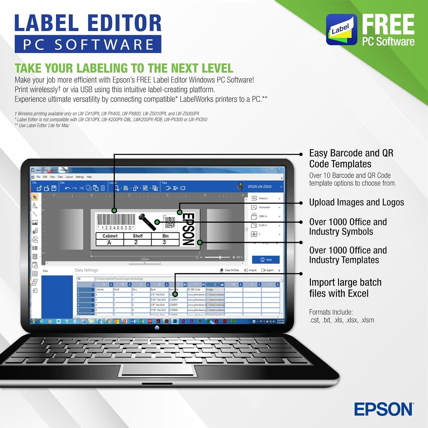 LABELWORKS Epson LW-PX800 Industrial Wireless Label Maker - Desktop Label Printer Compatible with Large Variety of Tape Types