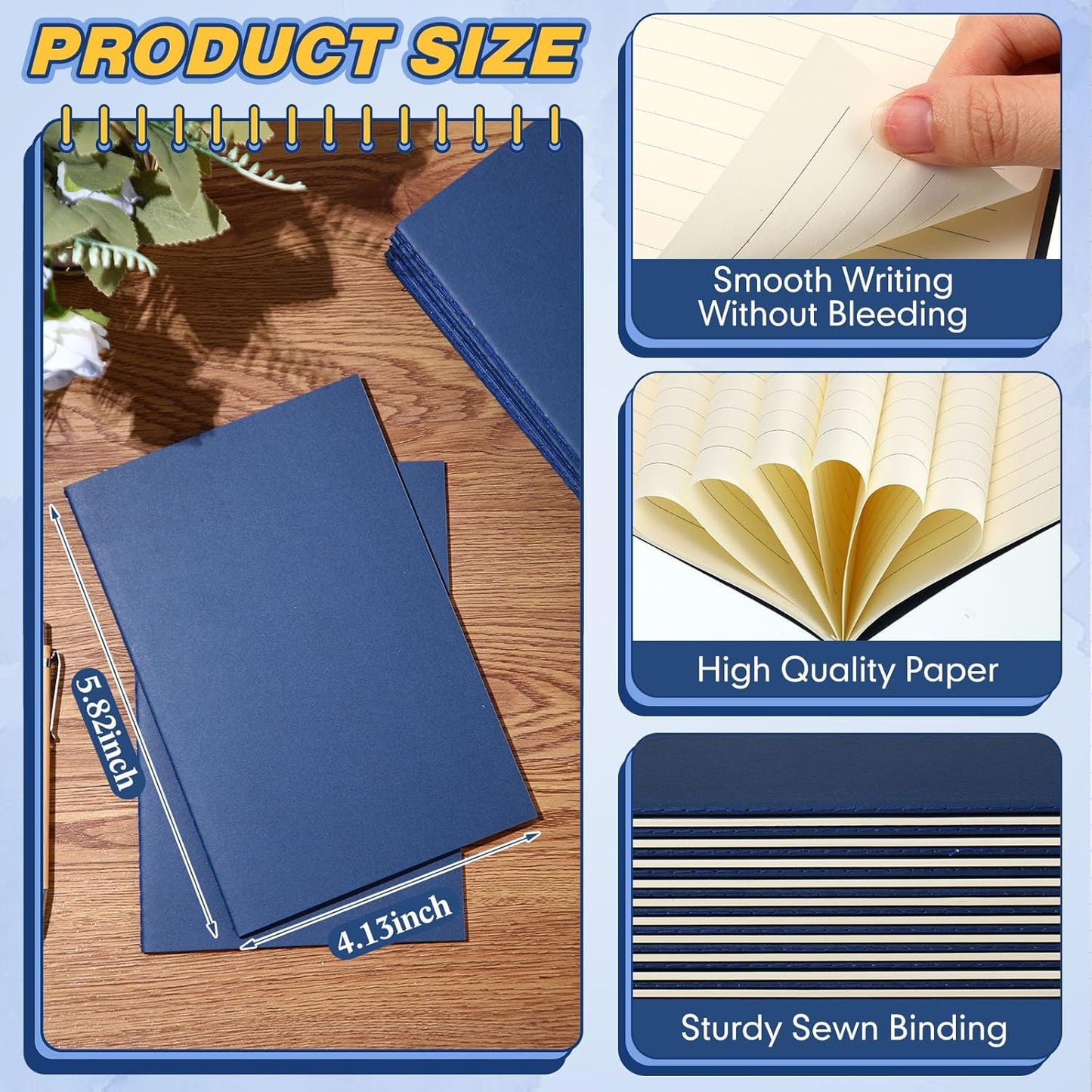 Sepamoon 150 Pack Kraft Notebook Journals 5.82 Inch x 4.13 Inch A6 Journal Softcover Notebooks Bulk for Kids Student Writing Sketch Travel Office Notepad with 48 Pages 24 Sheets, Lined (Blue)