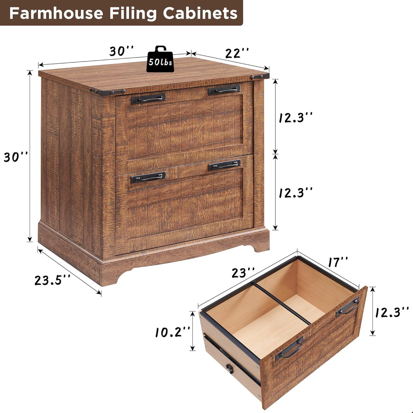 RedLemon File Cabinet with 2 Drawers, Farmhouse 30" Filing Cabinets with Hanging File Folders for A4/Letter/Legal Size Documents,Office Storage Cabinet for Living Room(Reclaimed Barnwood Color)