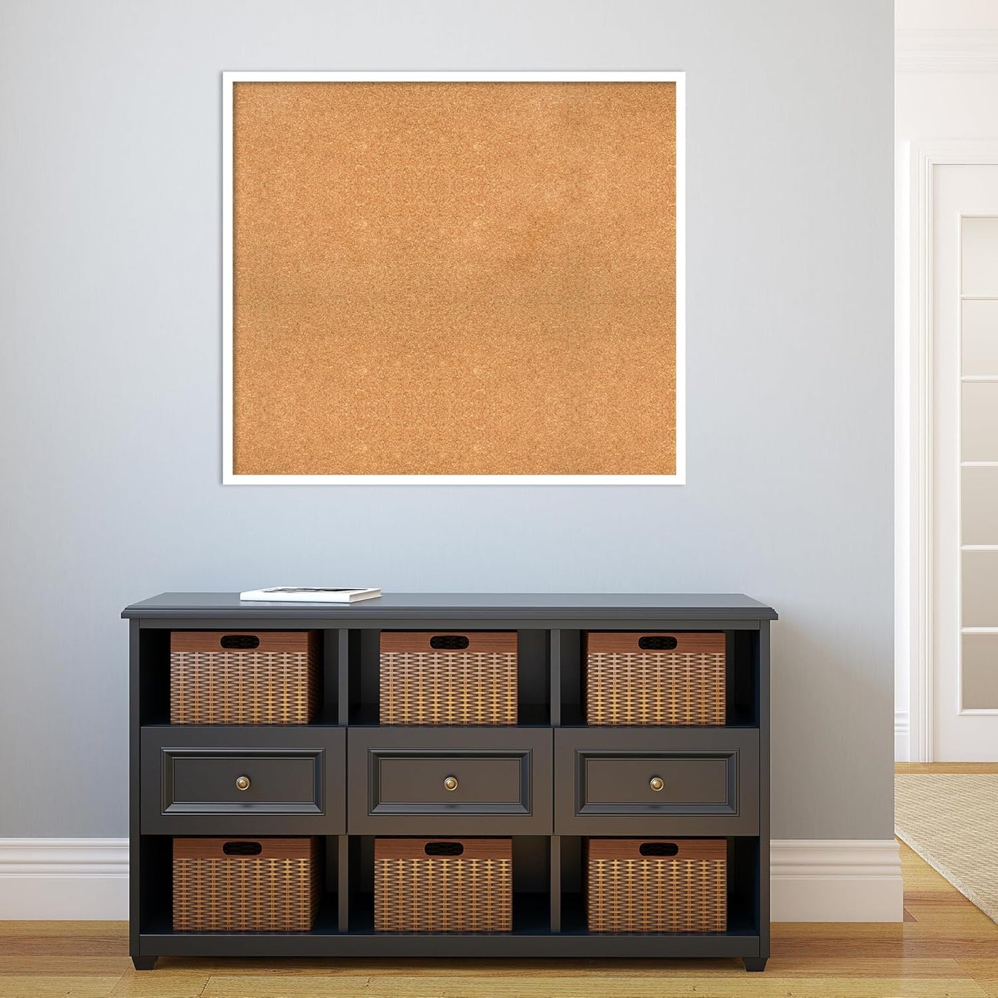 Amanti Art Natural Cork Board for Wall, 33x37 Vision Board with White Frame, X-Large Corkboard Office Decor for Home Organization, Modern Corkboard Pinboard to Display Items for Home Organization in