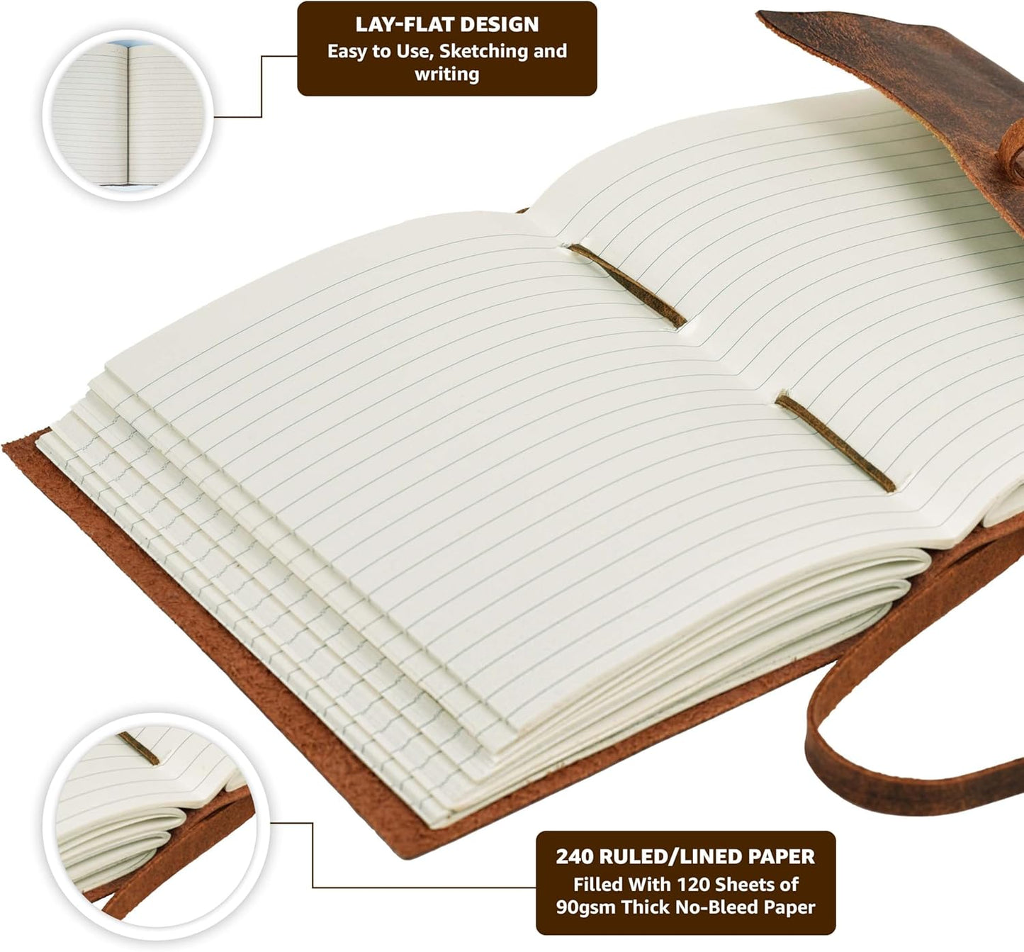LEATHER VILLAGE Vintage Leather Journal 6"x4" - Brown | 240 Lined Pages | Rustic Notebook for Travel, Office & Personal Use | Handmade College Ruled Diary for Men & Women