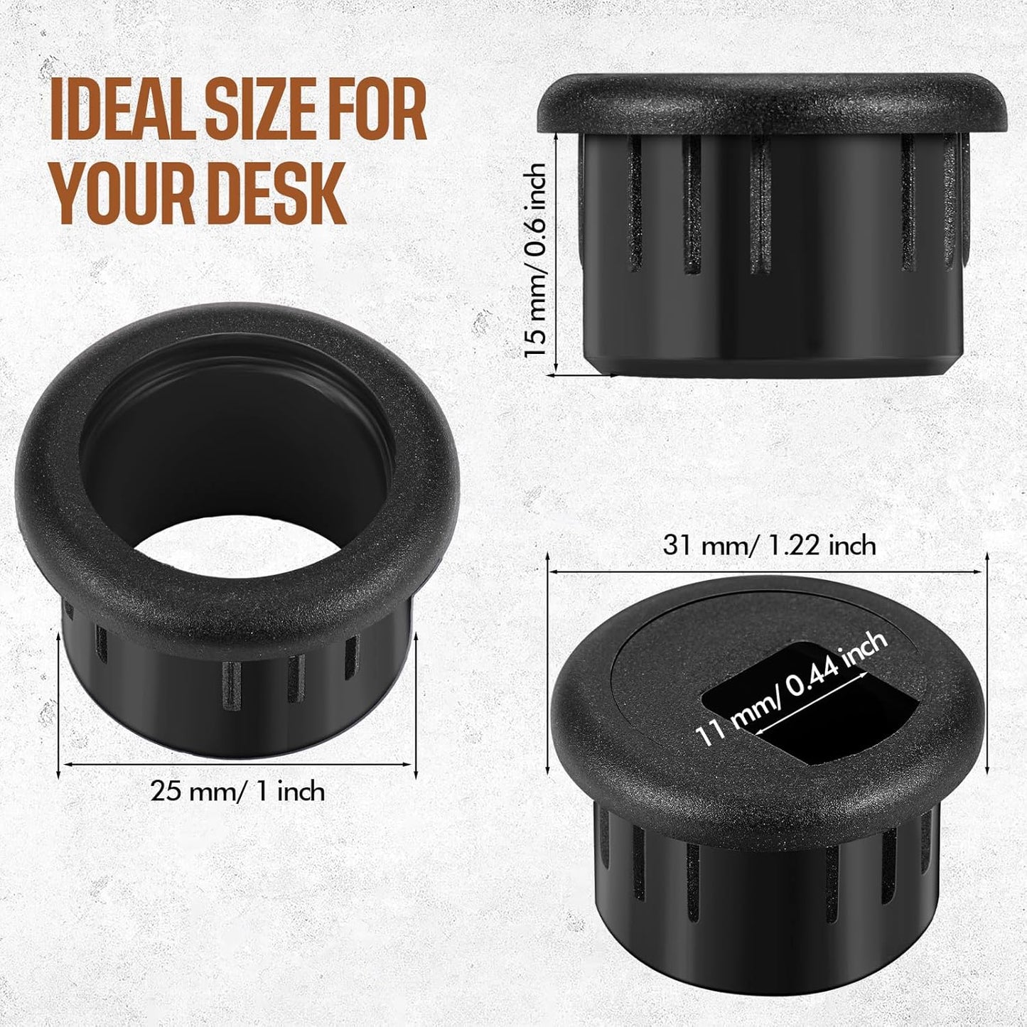 SATINIOR 20 Packs Desk Cable Wire Grommet Cord, PC Computer Desk Plastic Grommet Cord, Tidy Cable Hole Cover Organizers, 25 mm/ 1 Inch Mounting Hole Diameter