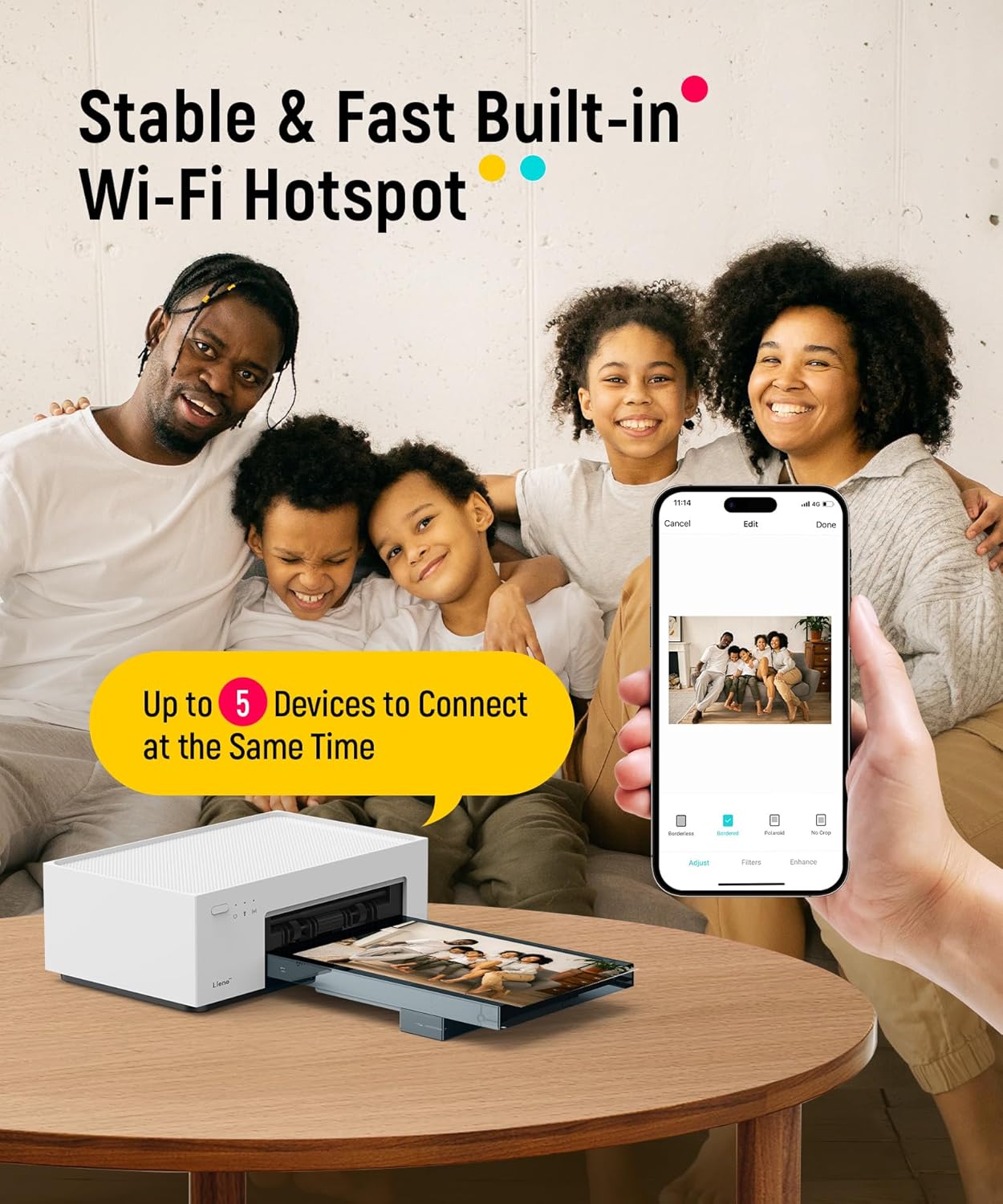 Liene M100 4x6'' Photo Printer, Phone Printer 100 Sheets & 3 Cartridges, Full-Color Photo, Portable Instant Photo Printer for iPhone Android, Thermal Dye Sublimation, Wi-Fi Picture Printer 100 Papers