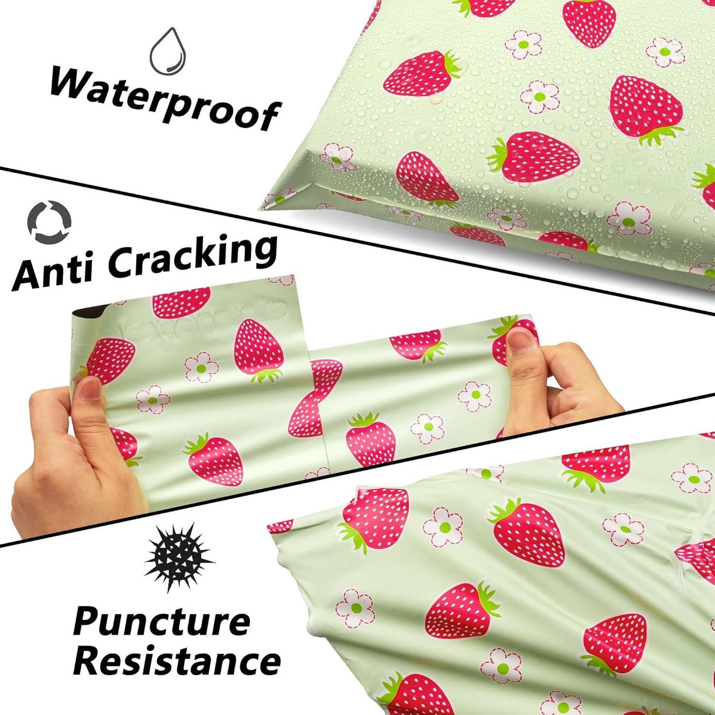 Poly Mailers 6x9 Inch 100 Pcs - Strawberries printed Shipping Bags, 2.4mil Thickness, Waterproof and Tear Resistant Mailing Envelopes, Self-Sealing Packaging Bags for Small Business