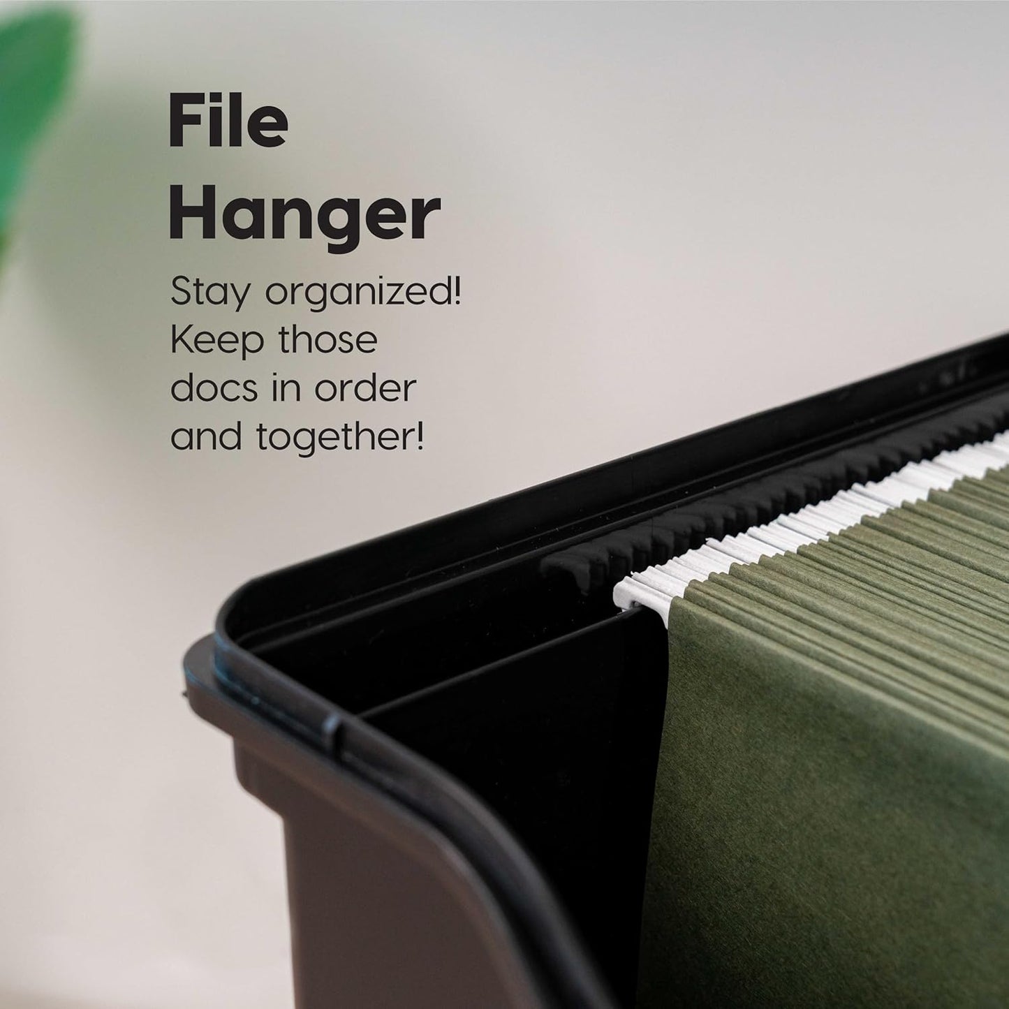 IRIS USA File Box with Lid File Organizer for Letter File w/ Organizer-Lid, Plastic Mobile Filing Organizer, Water Resistant Document Box, Portable File Box with Handle, Secure Buckle, Lockable, Black