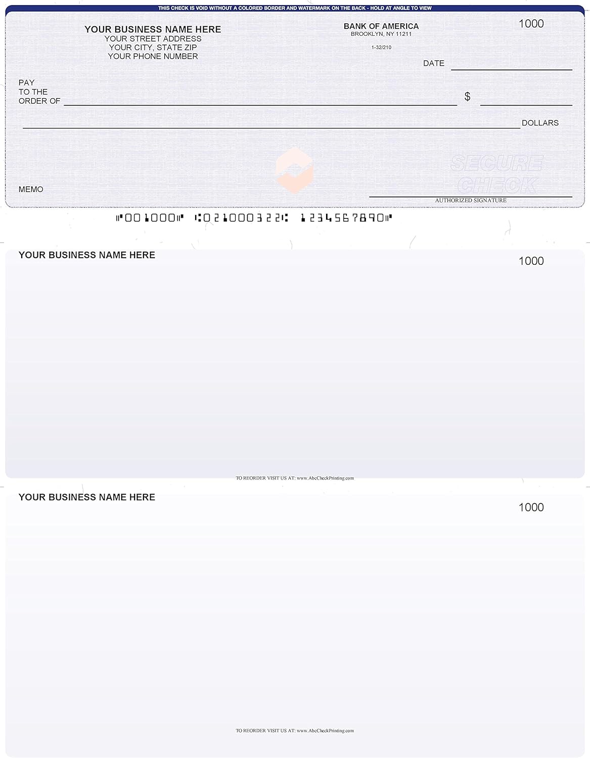 ABC Computer Voucher Checks Compatible w/Quick Books on Top, Blue Linen (250 Sheets)