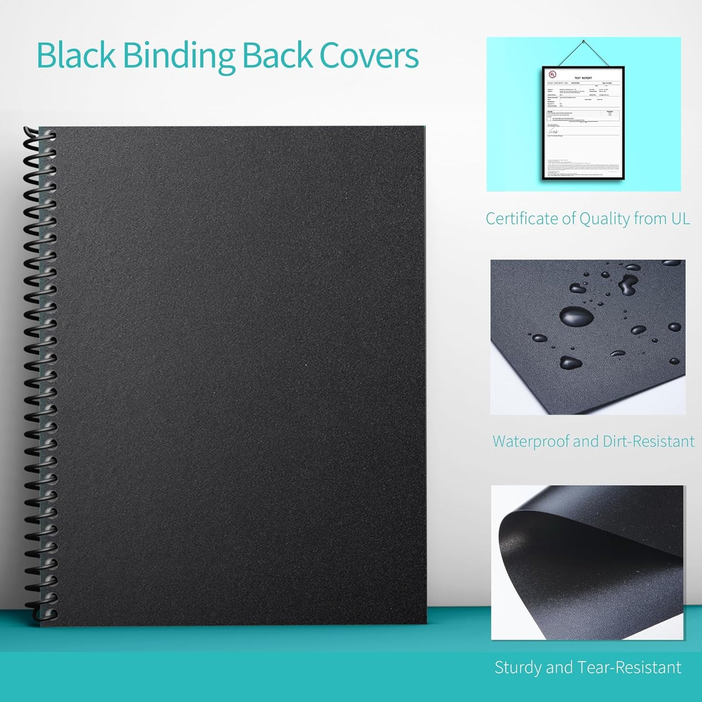 Binditek 200 Pack Binding Covers and Backs Set, 8.5 x 11 Inches, 100 Clear PVC (10 Mil), 100 Sand-Textured Polycovers (12Mil), Letter Size
