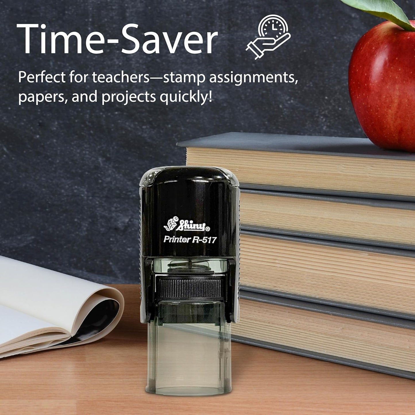 Shiny Well Done Teacher Stamp, Round Self Inking Stamp for Classroom, Blue Ink