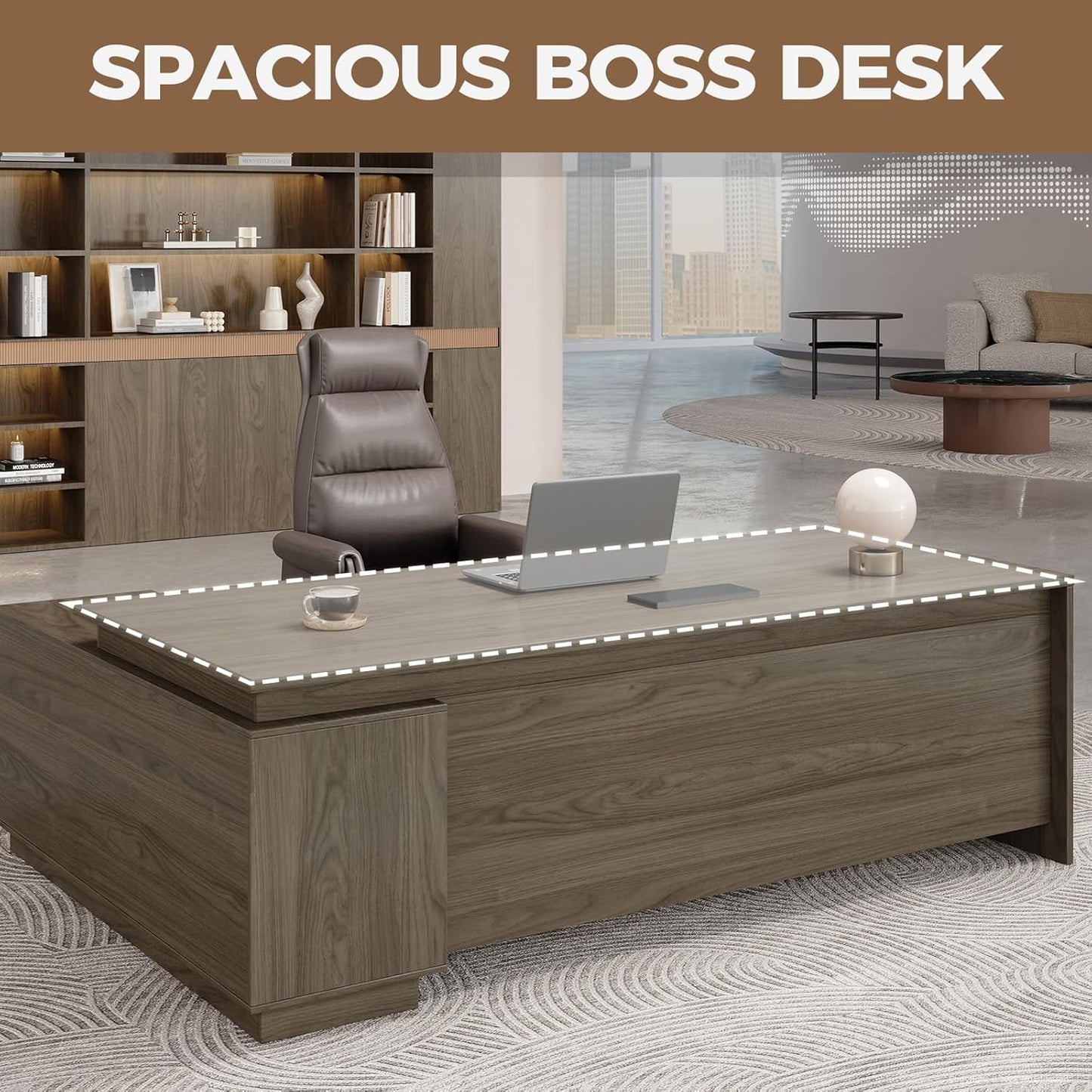 L-Shaped Executive Desk with Reversible Cabinets, Lockable Drawers & Cable Management – Large Wood Office Desk for Home or CEO Office(Black Walnut,63" L*32" W*30" H)