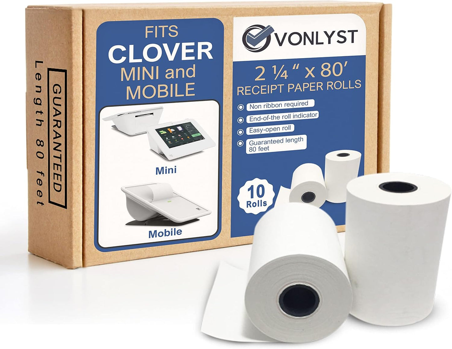 Receipt Paper for Clover Mini and Clover Mobile Thermal Printer 2 1/4 x 80 (10 rolls)