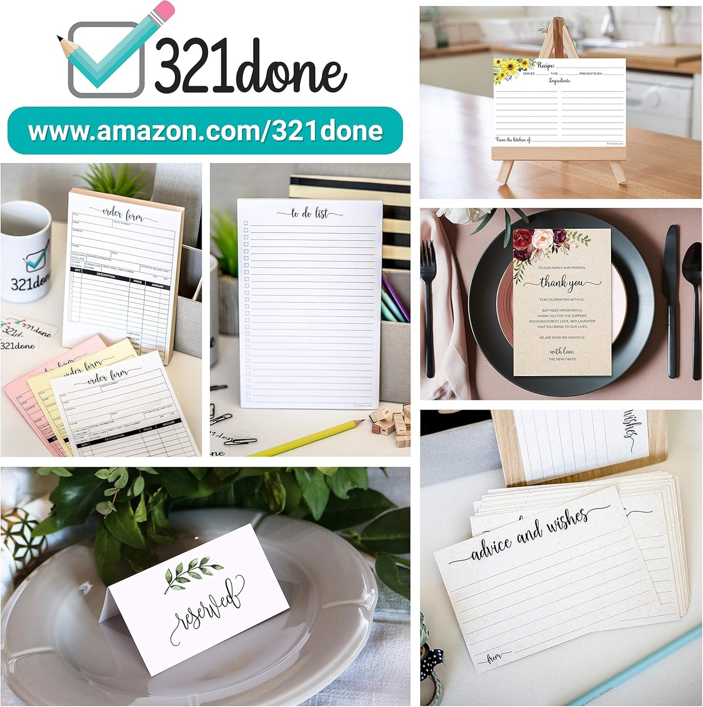 321Done 2-Part Blank Carbonless Notepad, 8.5x11 Landscape, Made in USA, Carbon Free Duplicate Copy Padfor Sketching, Drawing, Drafting, Memo, Notes (50 Sets) White/Yellow
