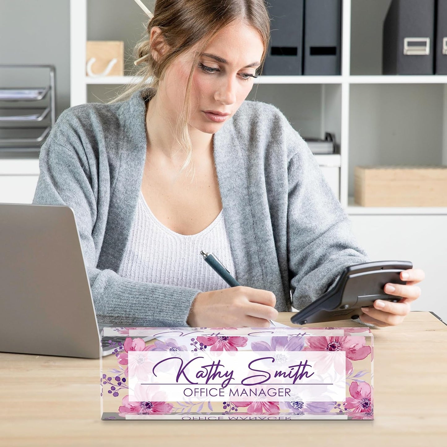 Personalized Name Plate for Desk, Custom Desk Name Plate, Acrylic Name Plate Office Desk Accessories, Personalized Office Gifts for Coworkers Teachers, Employee Appreciation Gifts (A-WaterColor4)