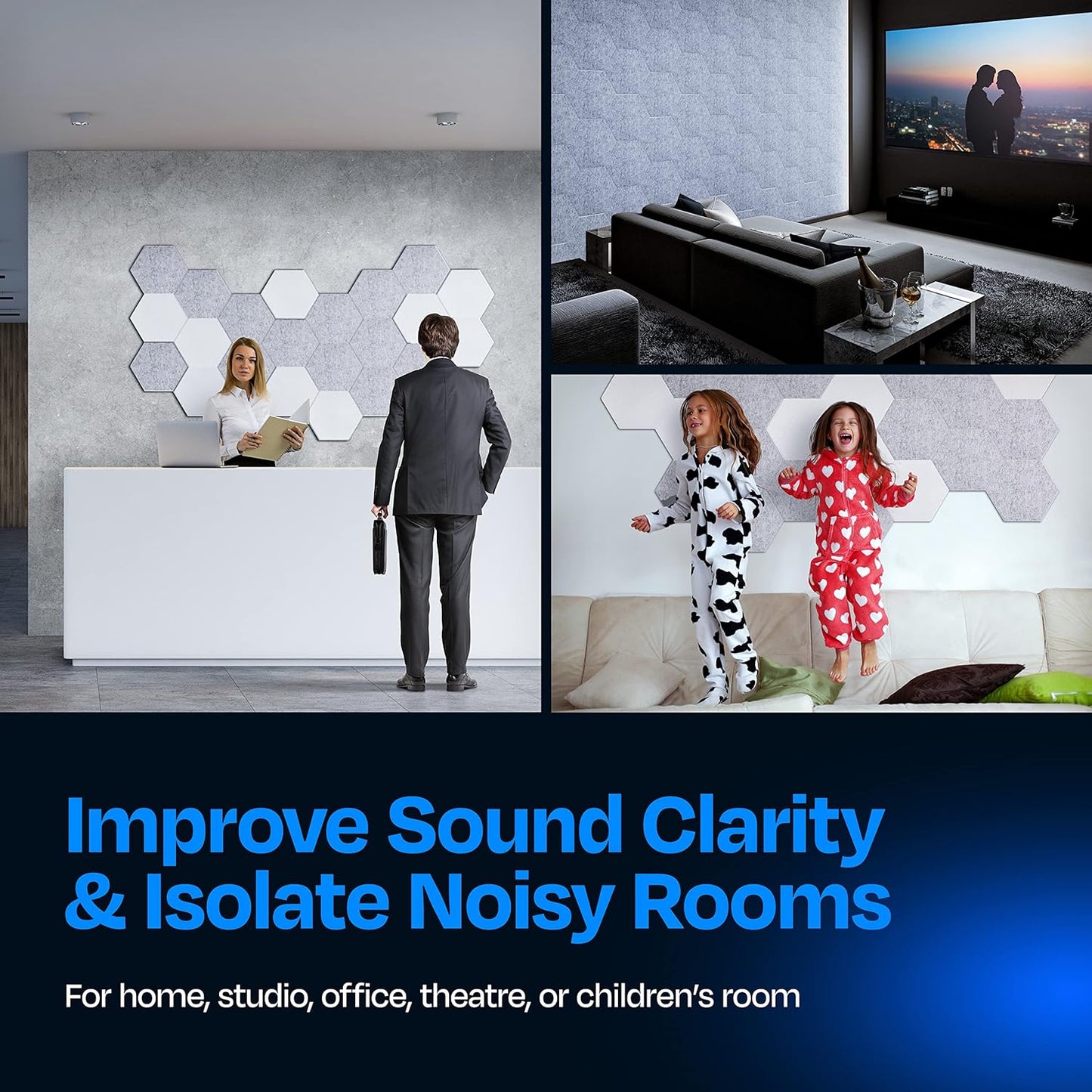 Acoustic Panels 12-Pack Soundproof Wall Panels 12"X10.4"X0.4" Sound Panels High Density Sound Dampening Panels - [Smoky White Hexagon]